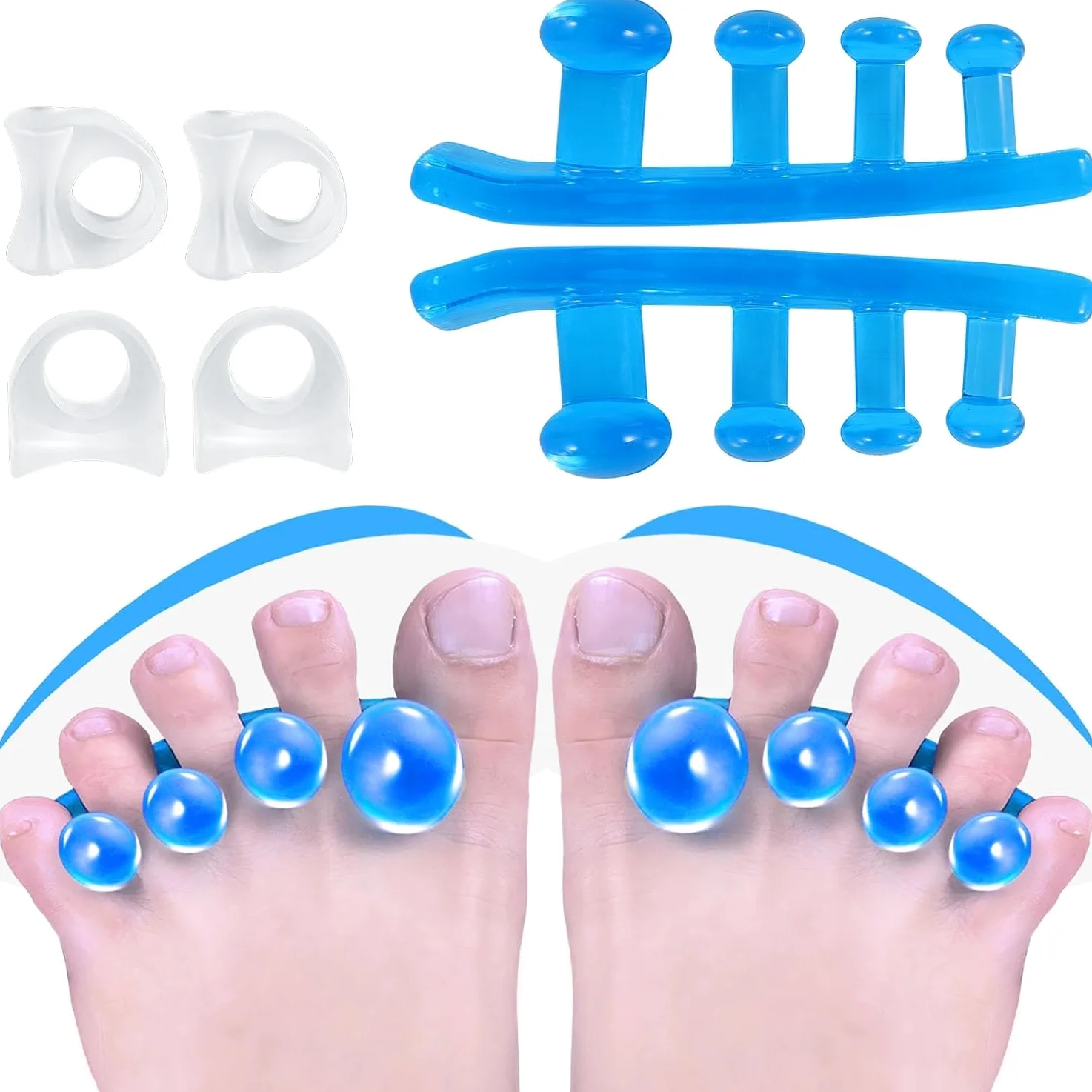 Separadores de dedos y estirador, espaciadores de dedos de gel, corrigen los juanetes y restauran los dedos de los pies a su forma original, para hombres y mujeres, paquete de 3 (1 par