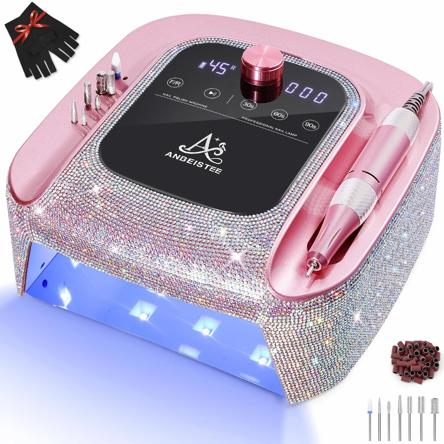 2-en-1 Torno para Uñas y Lámpara Ultravioleta de Uñas, Profesional Recargable 45000 RPM Torno para Uñas, Lámpara de Curado de Secado Rápido de Uñas, Diseñado para el Salón, Casa