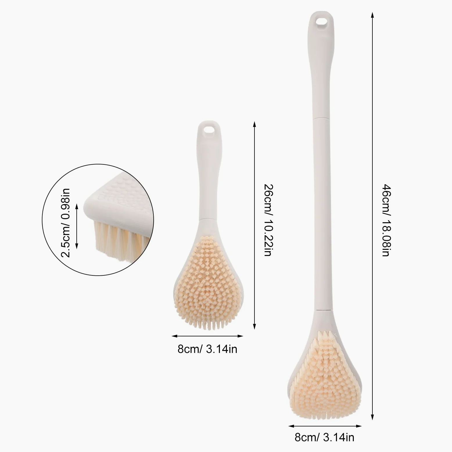 Cepillo Limpiador de Pies de Mango Largo para Ducha y Baño | Doble Cara, Abs y Pa, Color Blanco, Diseño Ergonómico, Limpieza Profunda de Piel Muerta