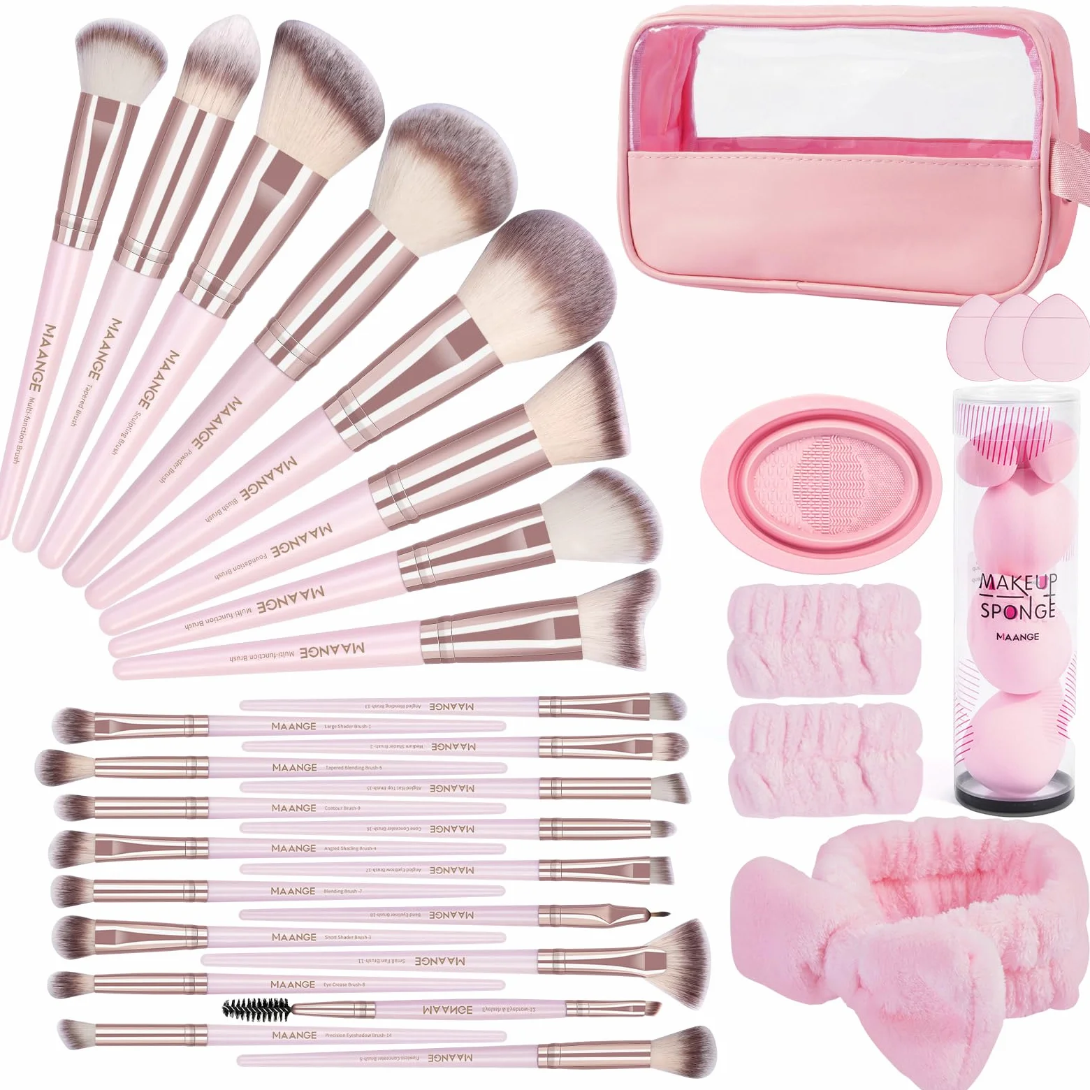 MAANGE Juego de 42 pinceles de maquillaje, juego completo de brochas de maquillaje, 5 productos incluidos, para base de maquillaje, sombra de ojos, corrector, sombra de ojos, juego de pinceles de