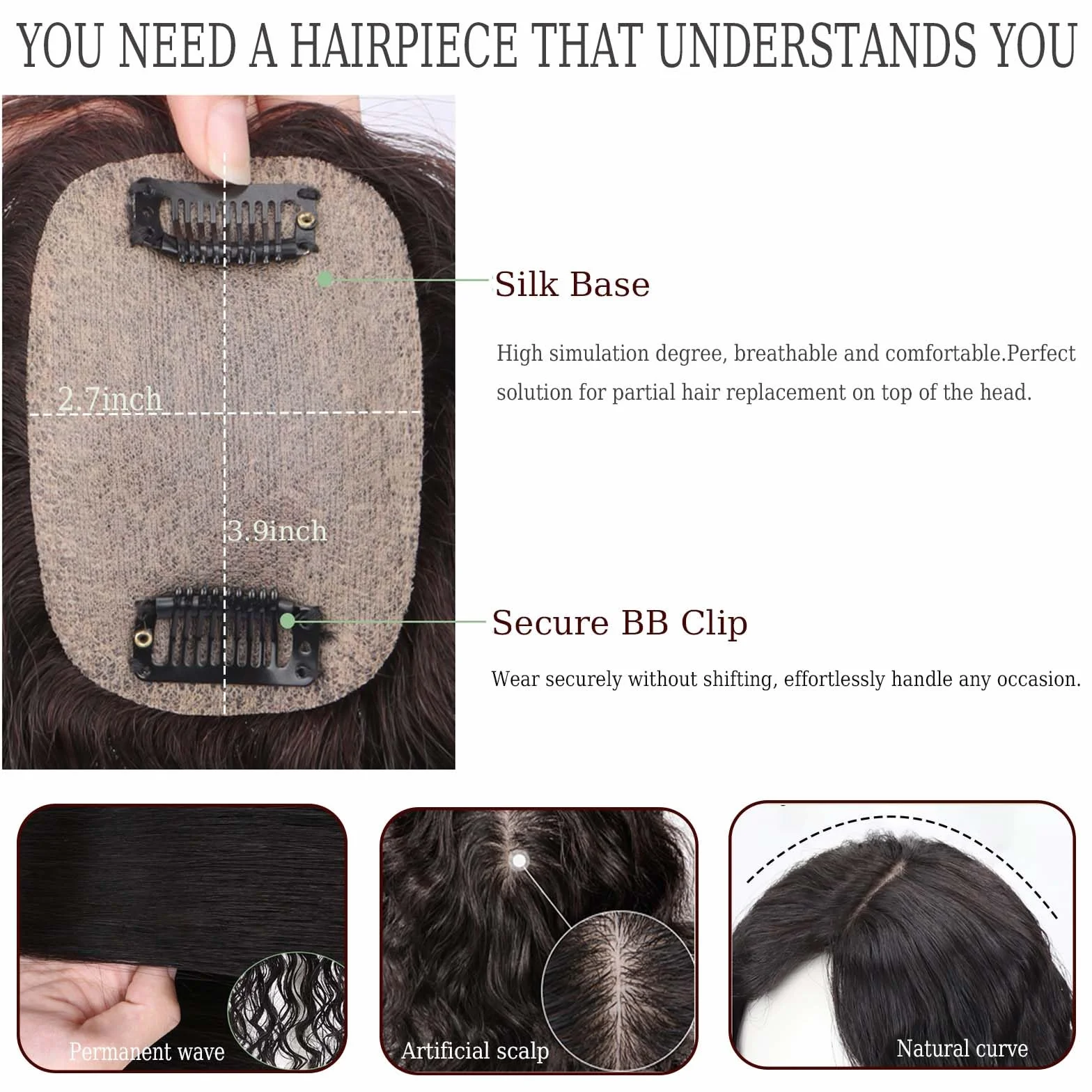 Extensiones de pelo humano rizado corto para mujeres con adelgazamiento de 30 cm, parte central de 30 cm, extensiones de pelo ondulado con clip, cobertura pequeña de 7 x 10 cm, base de seda, color