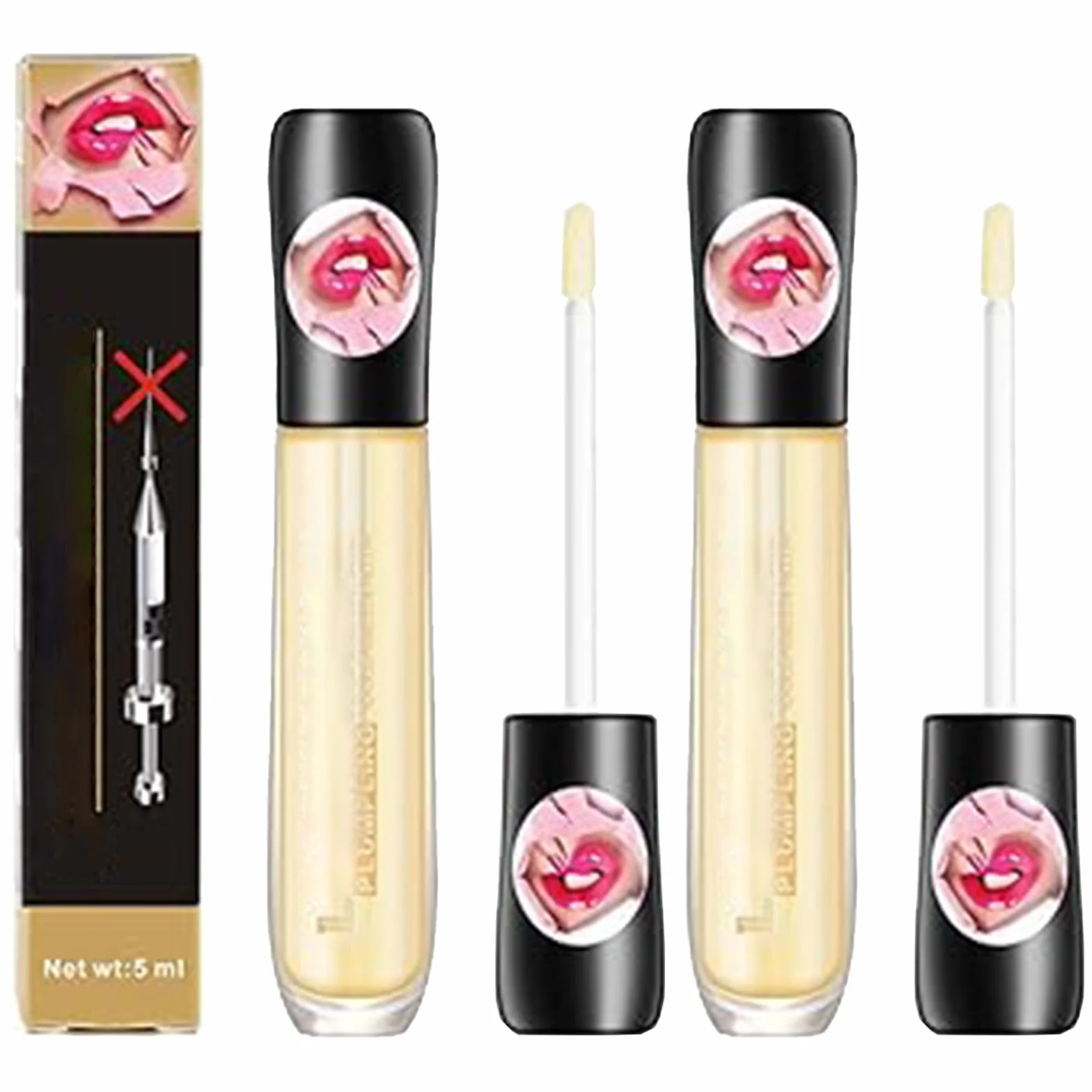 Kit de 2 Lip Maximizer Hyaluronic Lip Plumper + Vitamin E Lip Plumping Serum para Labios Blancos y Brillantes | Lip Volumen Extremo | Bálsamo Rellenador que Reduce Arrugas