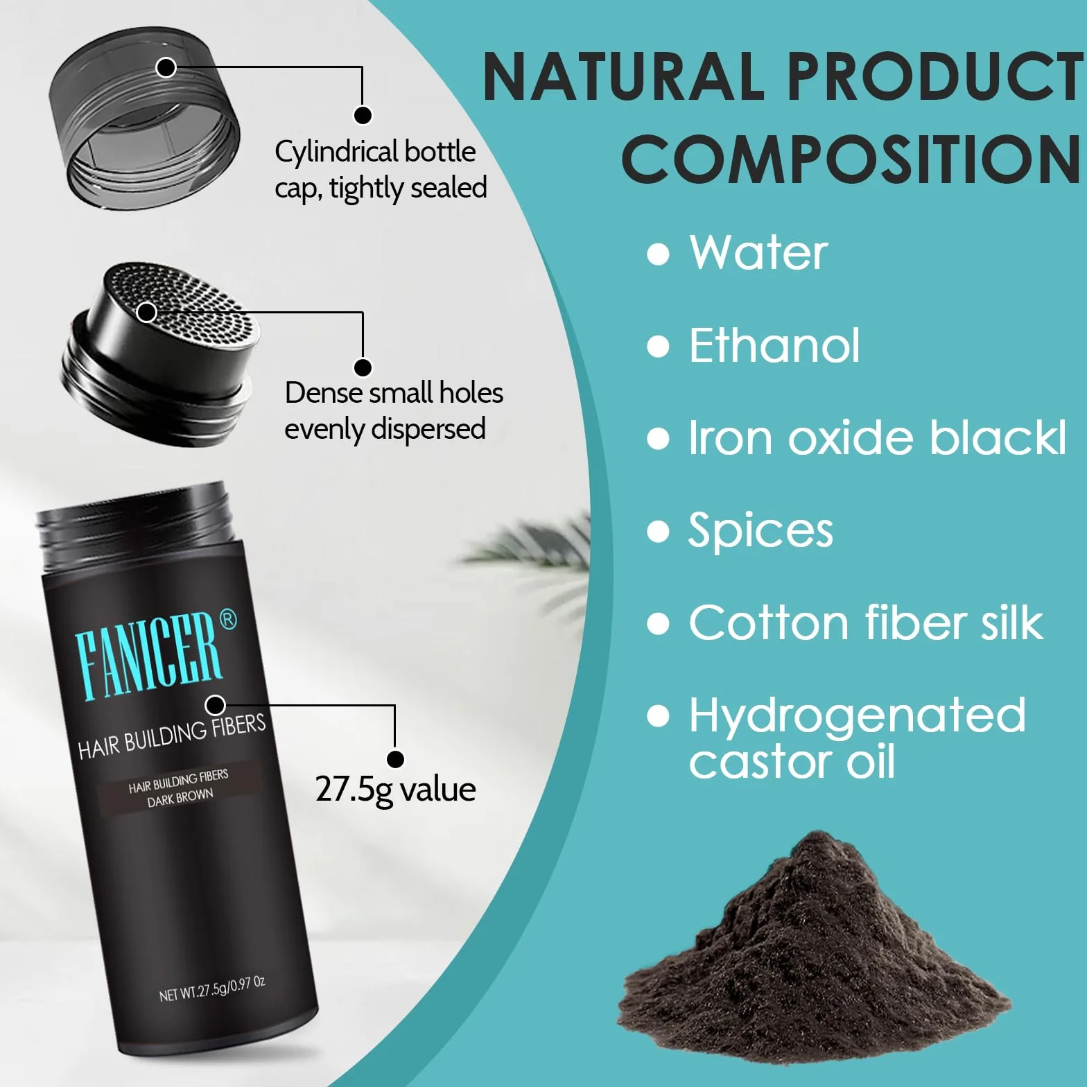 Fibras Capilares 27.5G para Cabello, Microfibras en Polvo para Disimular Calvicie y Aumentar el Volumen, Castaño Oscuro