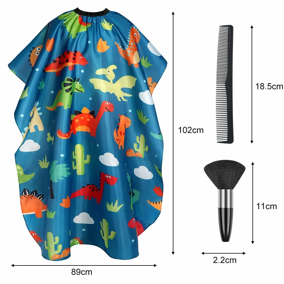 Capas de Peluquería para Niños Impermeable con Cepillo y Peineta Dinosaurio Azul
