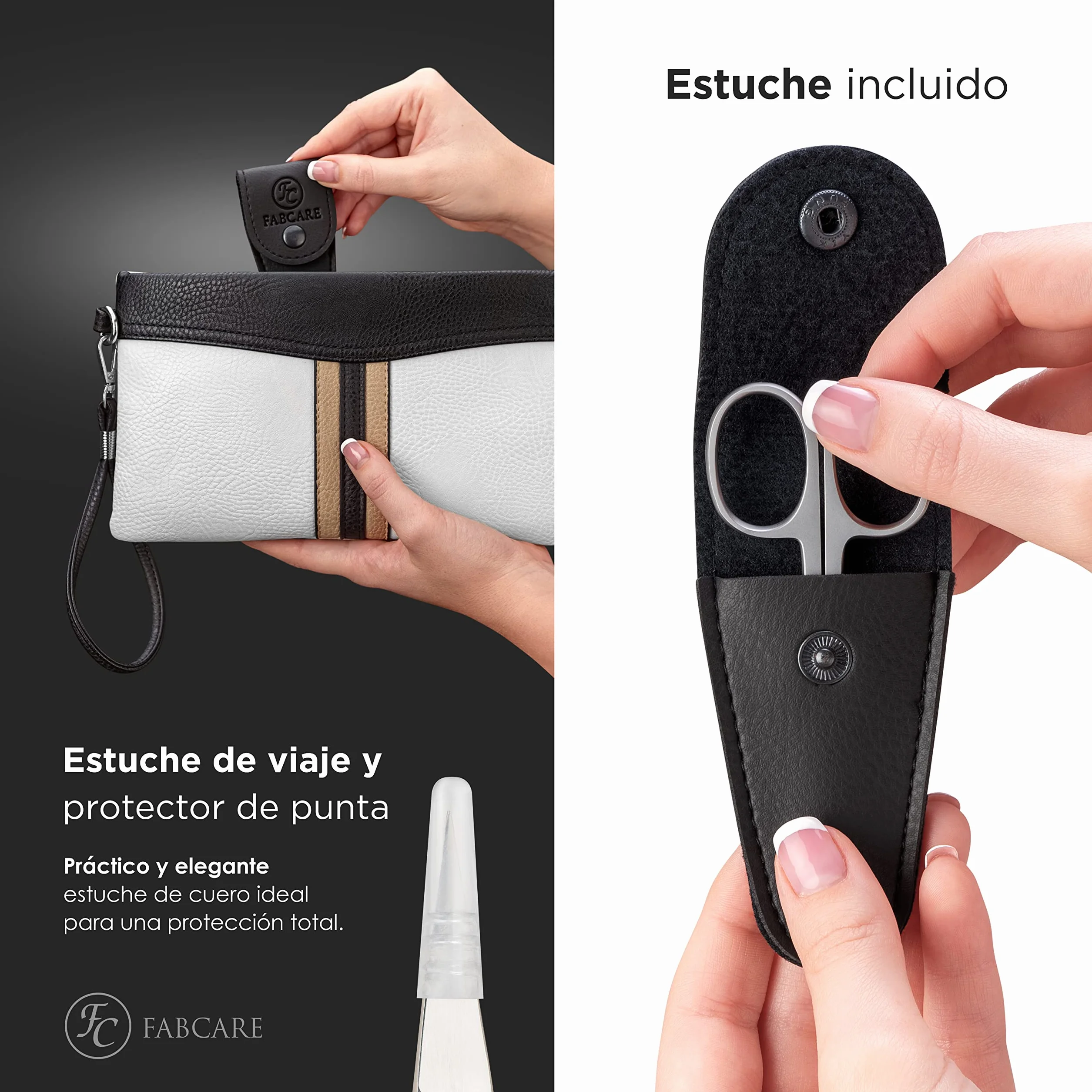 FABCARE Tijeras profesionales para uñas microdentado filo curvo extra afilado corte limpio y seguro