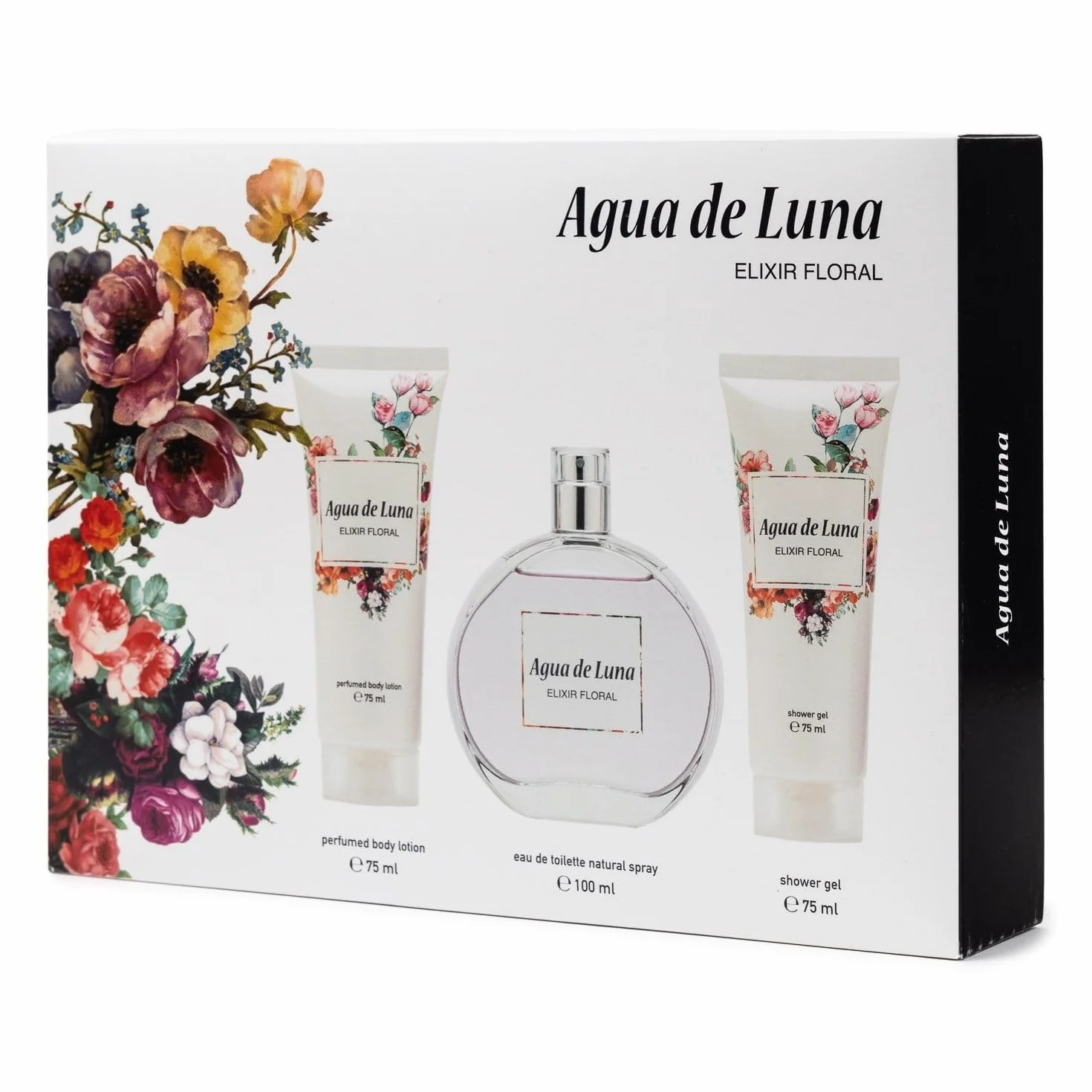 AGUA DE LUNA Elixir Floral Colonia 100 ml Crema Corporal 75 ml Gel de Baño 75 ml Estuche Regalo Mujer Eau de Toilette Femenina Aroma Cítrico Floral Fragancia Fresca Larga Duración