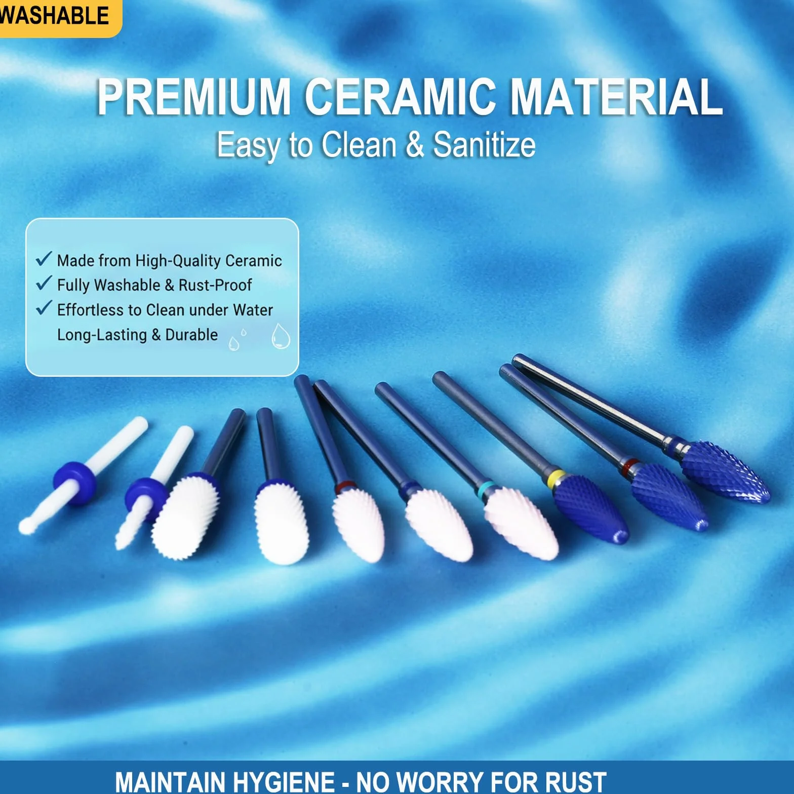 Juego de brocas de cerámica para uñas acrílicas Gel Polish Professional, kit de brocas de uñas Efile de 3/32 pulgadas para herramientas de arte de uñas con soporte, 10 unidades (S10-B)
