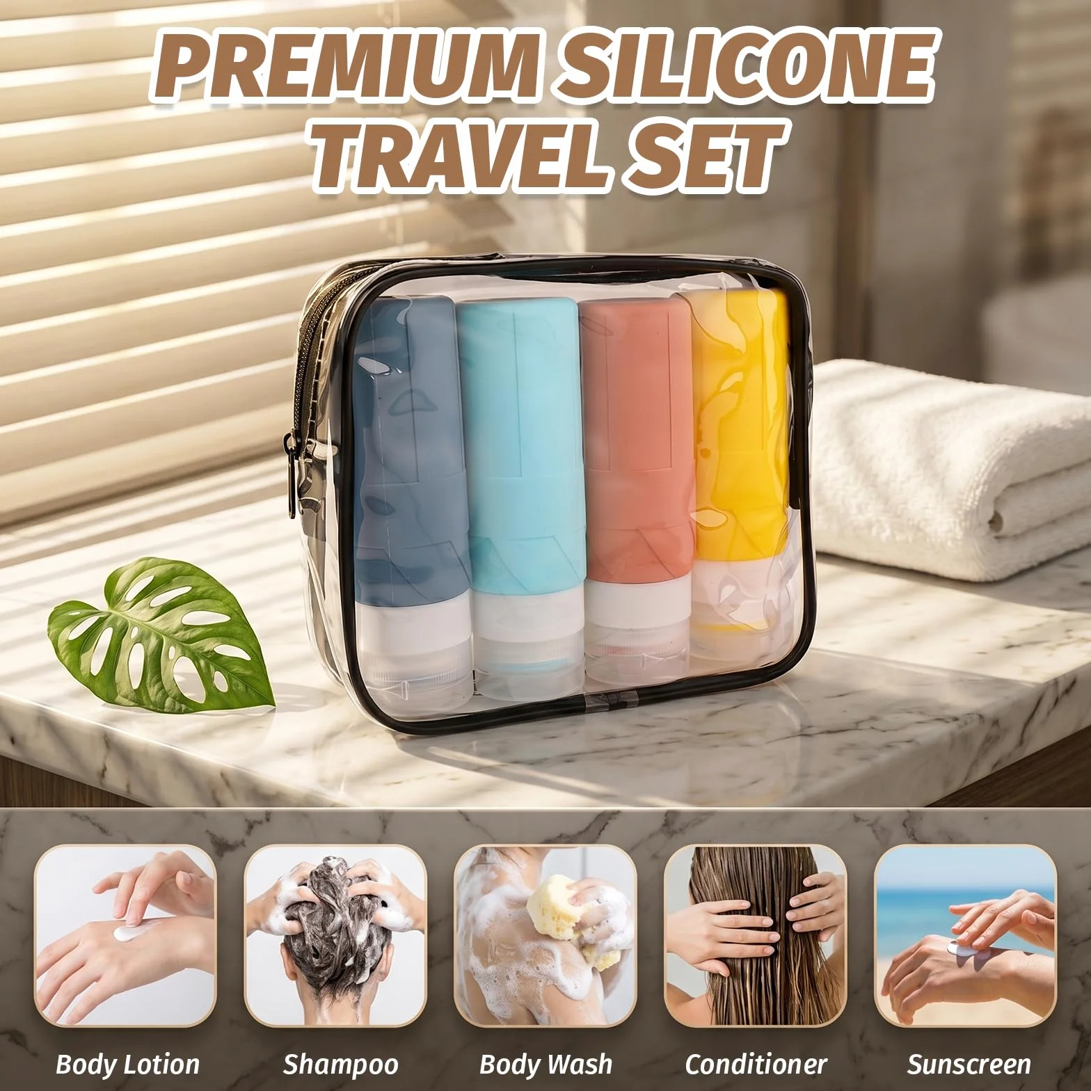 Botellas de Viaje Silicona 100ML, Botes Rellenables a Prueba de Fugas para Champú, Loción y Gel de Ducha