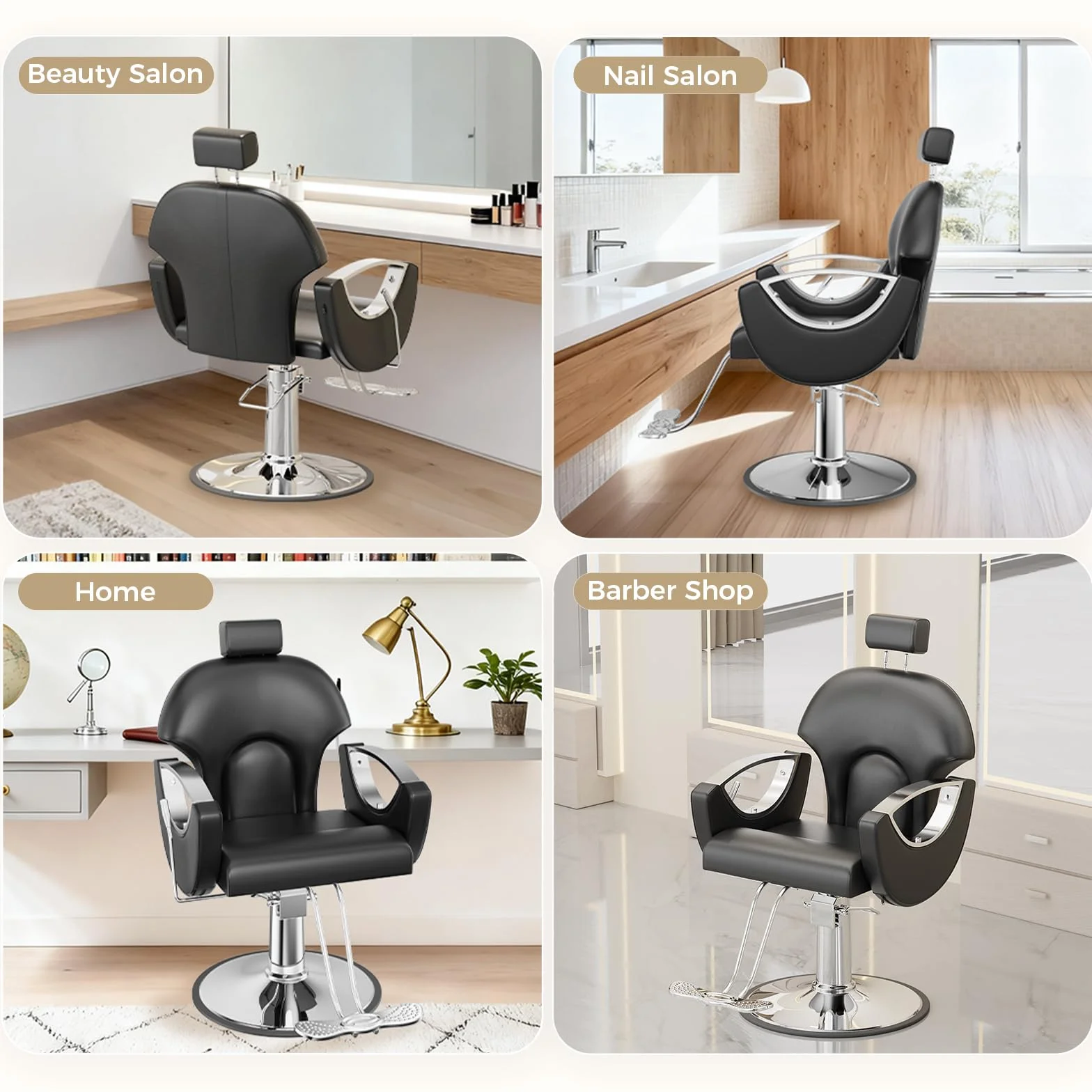 Sillón de Peluquería Reclinable Hidráulico Altura Ajustable 360° 64x59x104-119 cm Negro