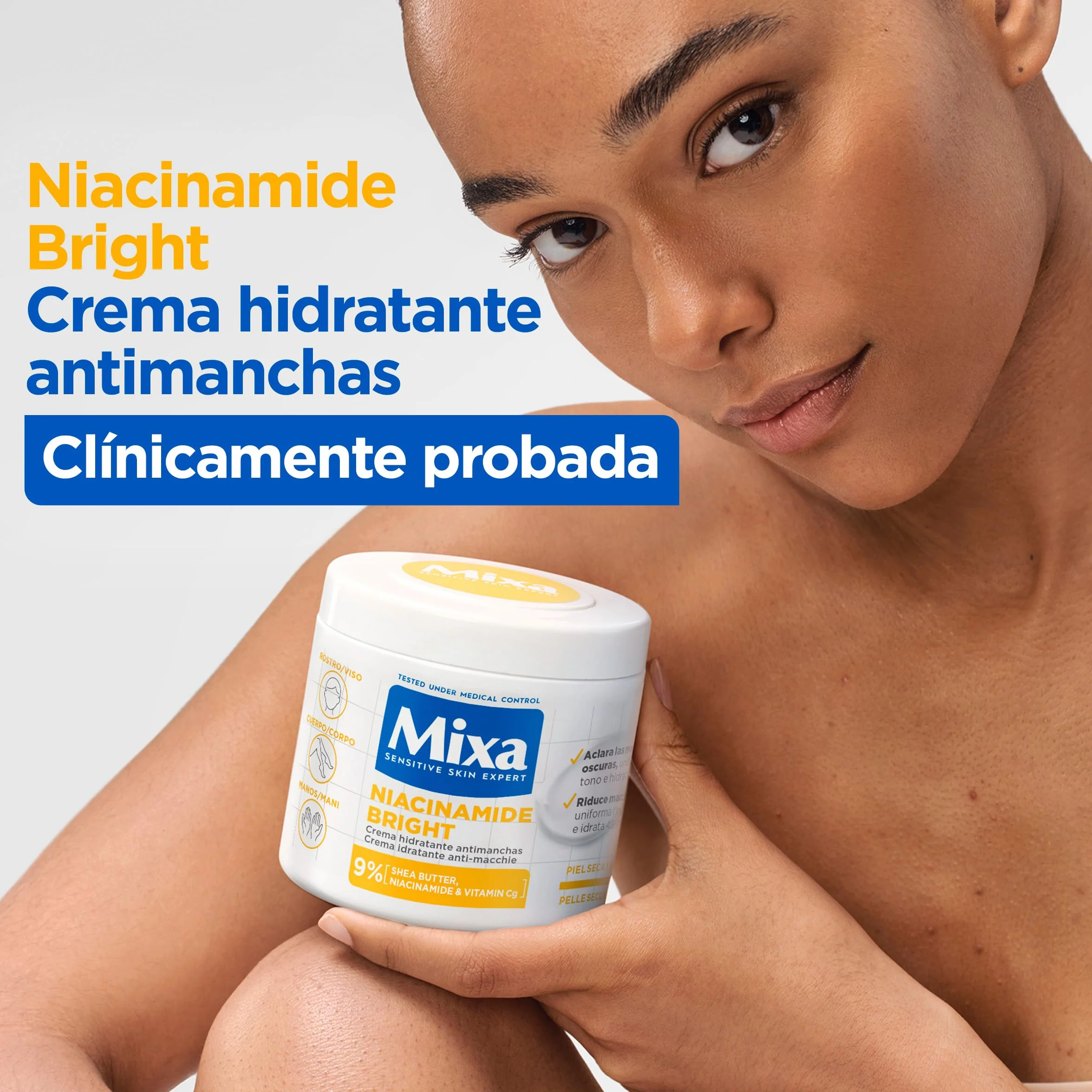 Mixa Crema Corporal Niacidamide Bright 9% Manteca de Karité Niacinamida Vitamina Cg 400 ml