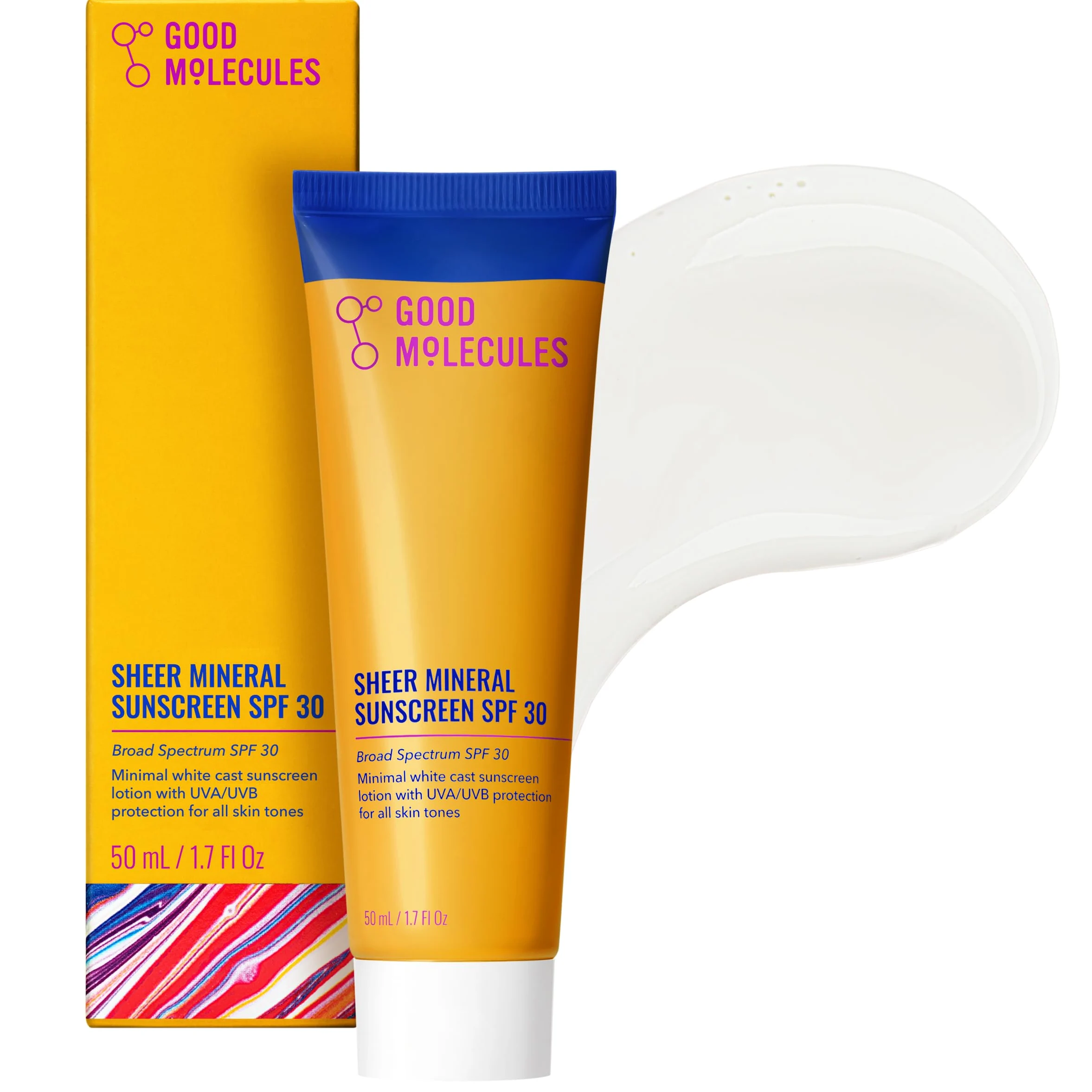 Good Molecules Protector solar mineral transparente SPF 30, 50 ml, invisible, transparente, protector solar de óxido de zinc con ácido hialurónico, seguro para arrecifes, hidratante, no graso