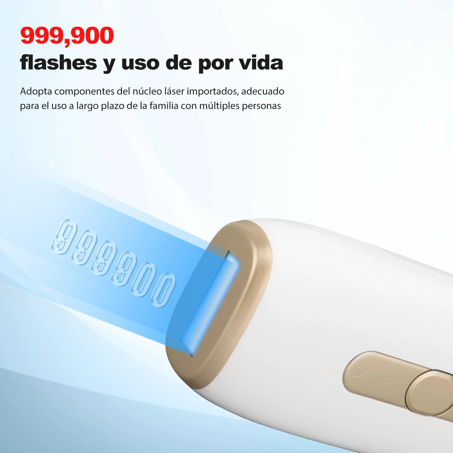 Depiladora Luz Pulsada IPL 1200 nm Refrigeración Zafiro 3 Modos 5 Velocidades Cuerpo y Rostro