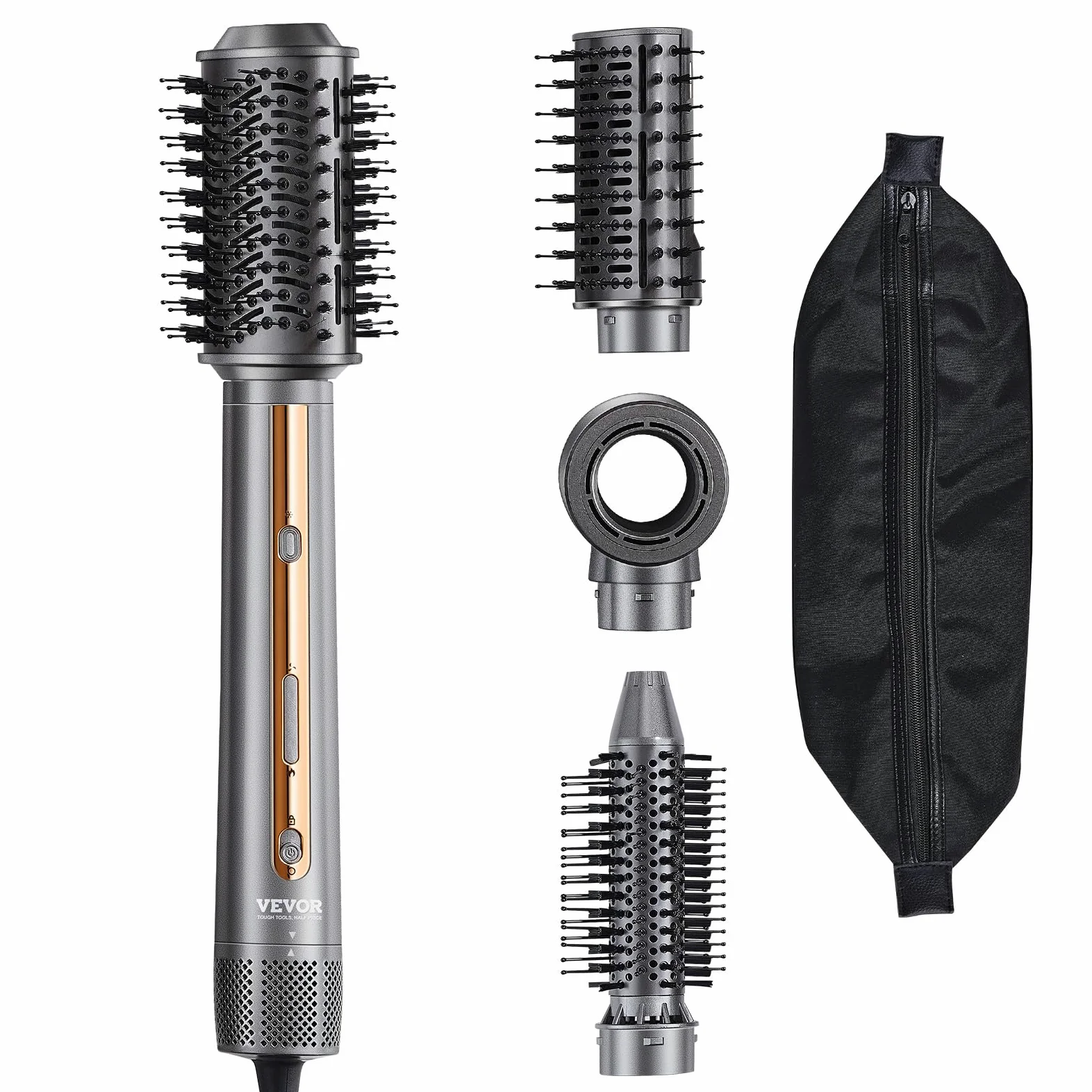 VEVOR Cepillo Secador y Moldeador de Cabello Multifunción 4 en 1, 110 000 RPM con 3 Cepillos y 1 Boquilla, Cepillo Secador de 4 Temperaturas y 3 Velocidades a Rizar, Peinar y Dar Volumen, 330 x 52 mm