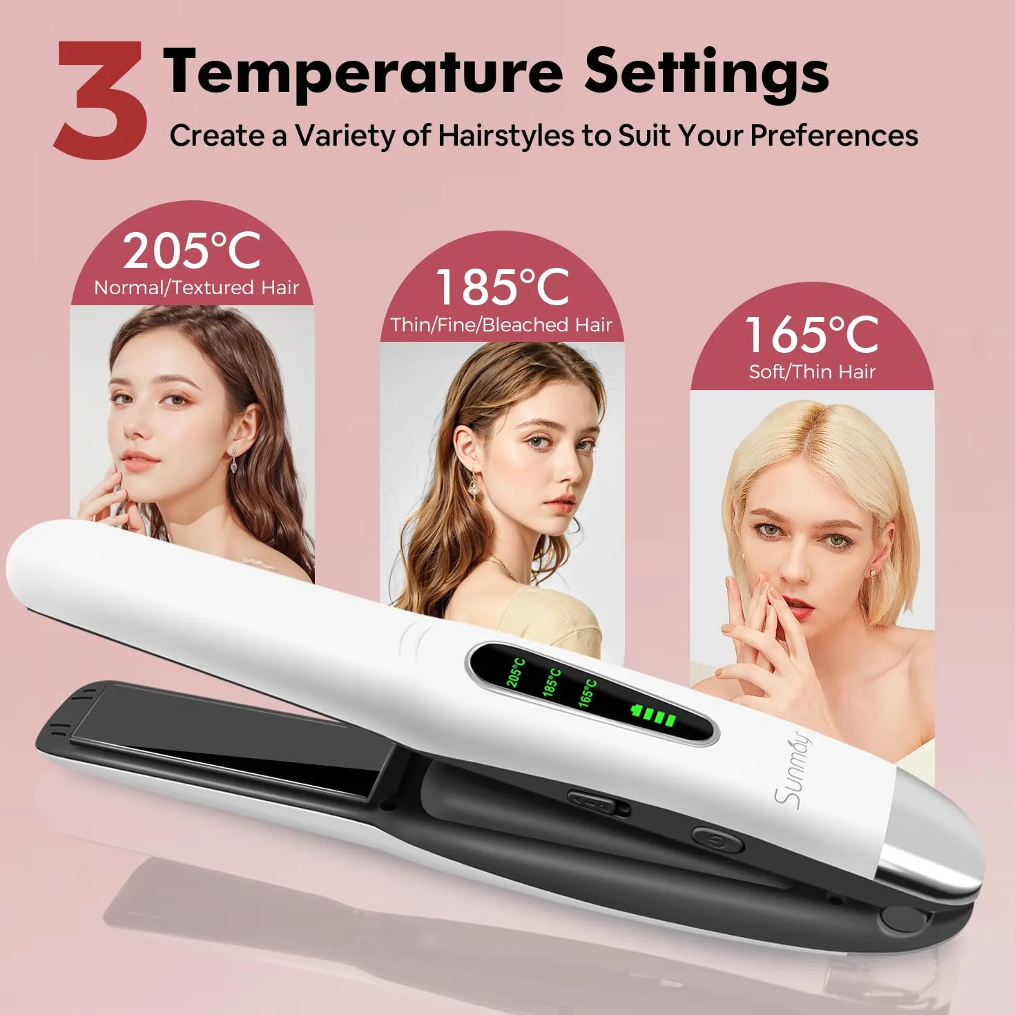 SUNMAY Voga Plancha Pelo Inalambrica 2 en 1, Plancha de Pelo y Rizador de Titanio Portátil, Mini Plancha Pelo Viaje USB 5000 mAh, 3 Niveles de Temperatura, Calentamiento Rápido (Blanco)