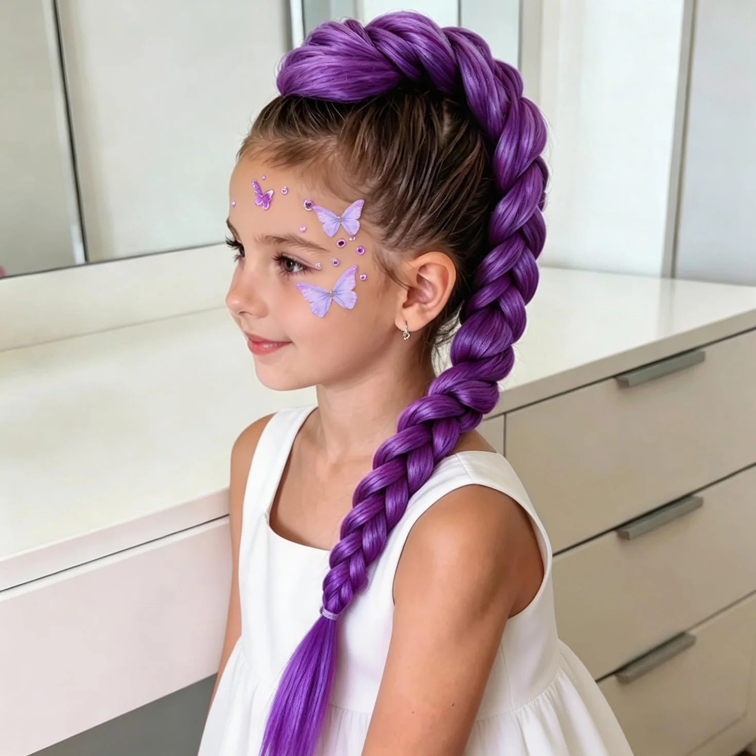 Trenzado Extensiones de Cola de Caballo 26 Pulgadas Fibra Sintética Purpura para Cosplay Halloween