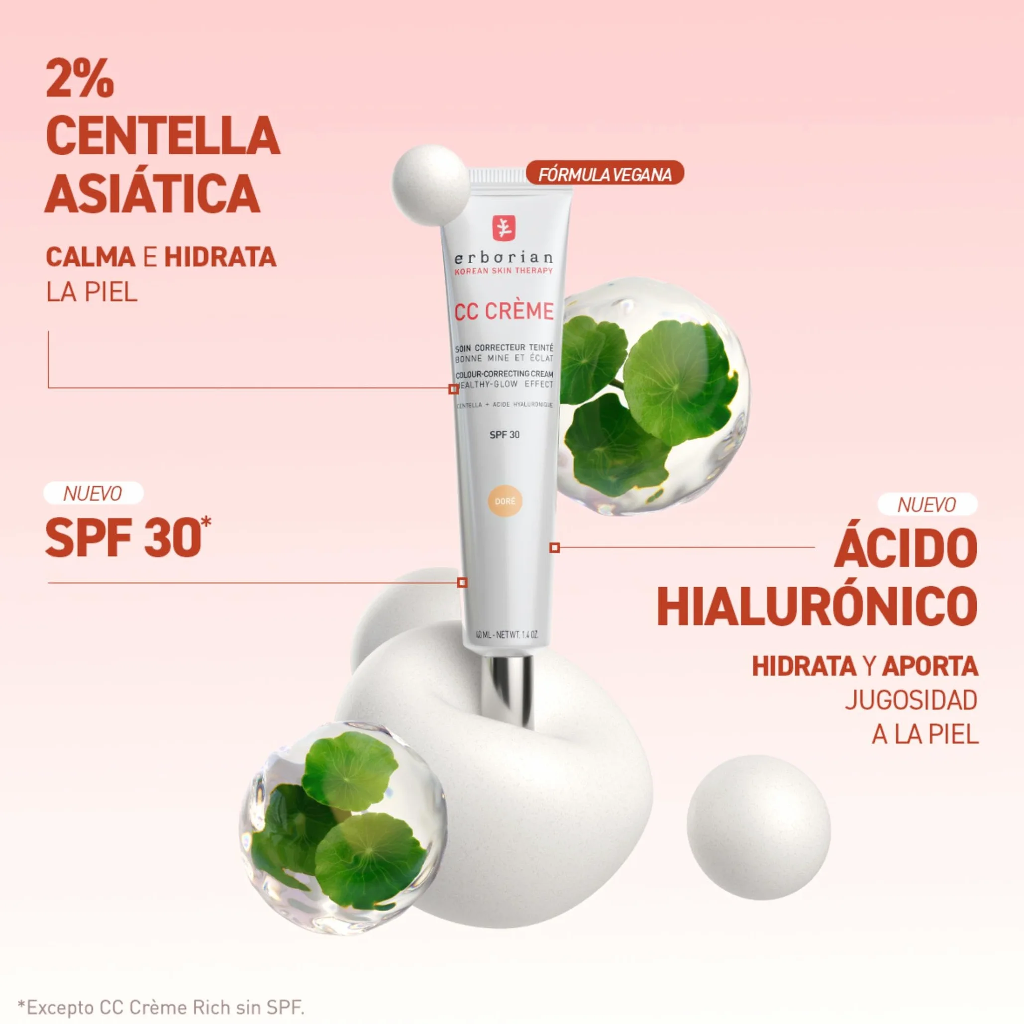 Erborian CC Crème con Centella Asiática Crema Facial Iluminadora SPF 30 Cosmética Coreana