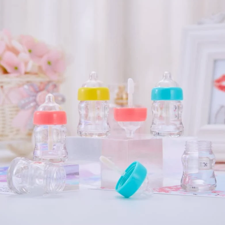 10/30/50 Uds. Envases de tubo de brillo de labios vacíos en forma de biberón, minibotellas de bálsamo labial rellenables transparentes con insertos de goma-30 Uds., amarillo