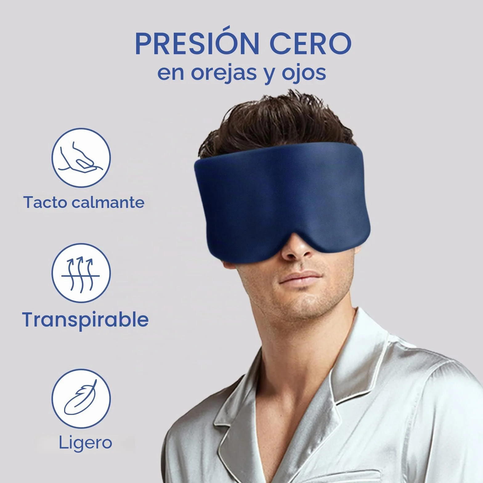 Antifaz para dormir 100% seda de morera con banda ajustable azul marino