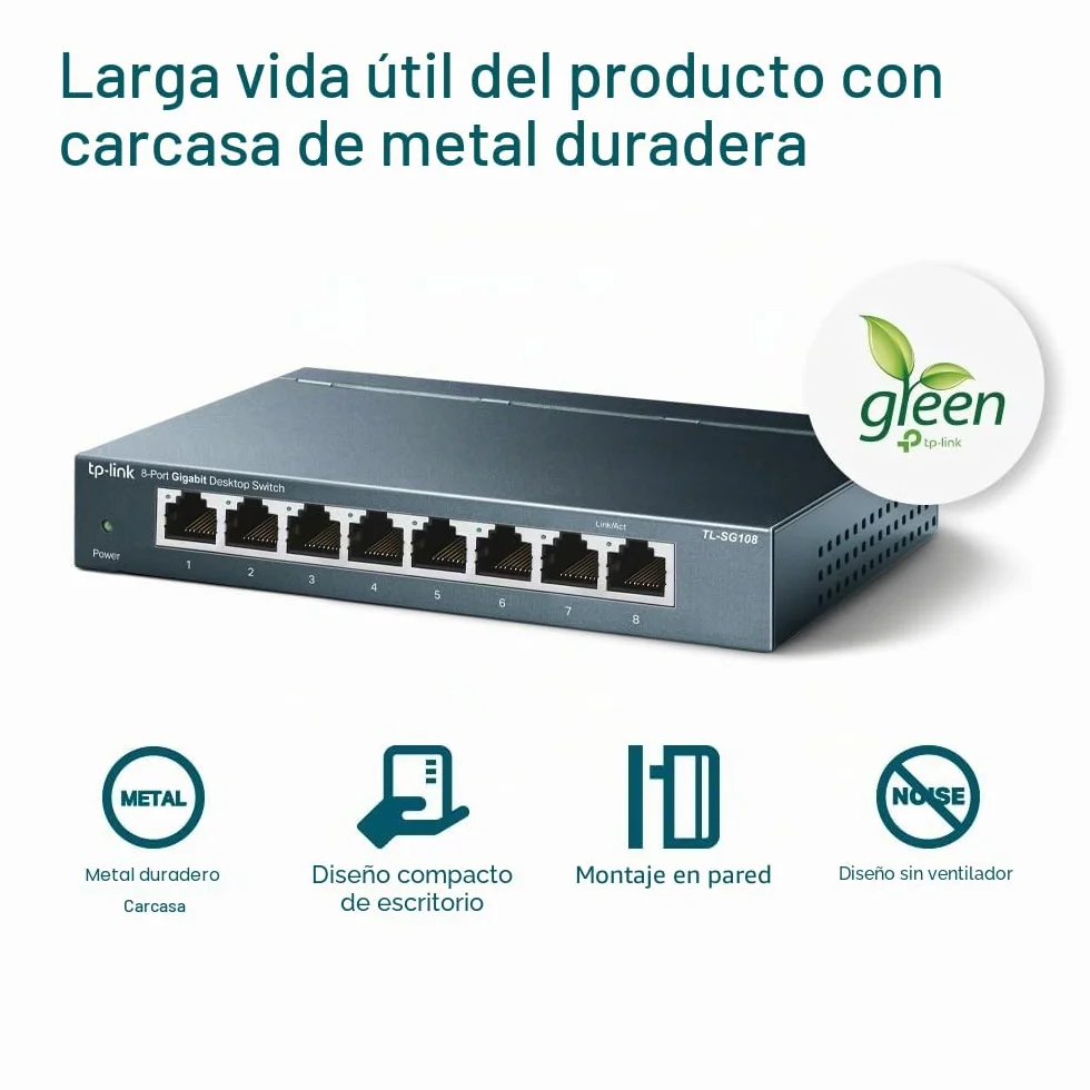 TP-Link TL-SG108 V3.0 Switch de Escritorio 8 Puertos Gigabit 10/100/1000 Mbps Carcasa de Acero Negro