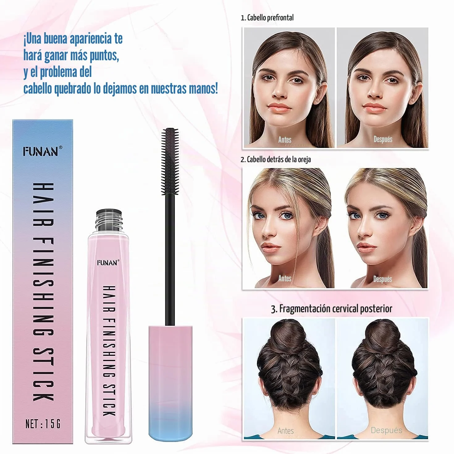 Funan Hairfeel Stick, gel para el cabello refrescante natural, palo de cera, 15ml Pack de 2