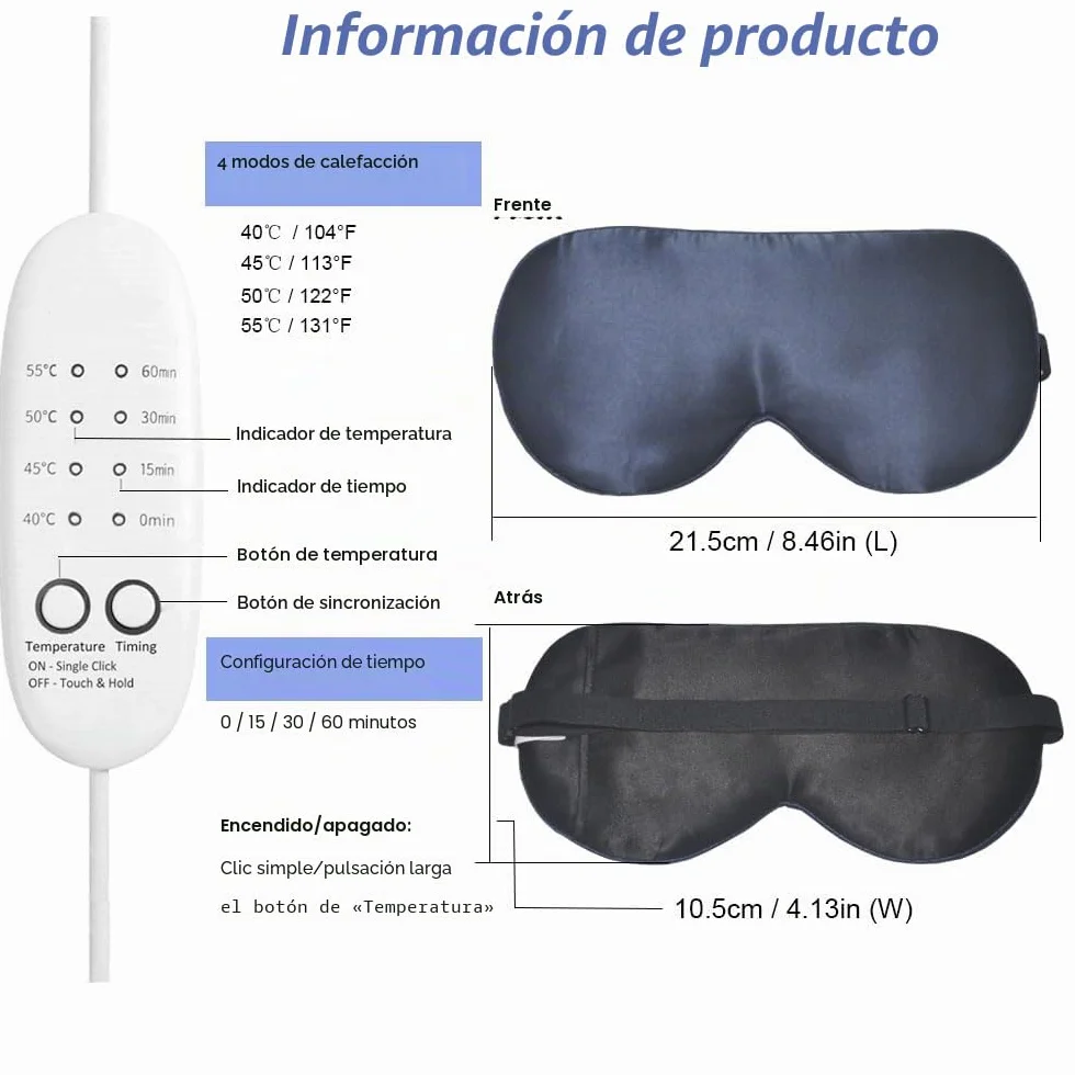 Máscara de Ojos Calentada PJYU Antifaz para Dormir para Ojos Secos Azul Marino