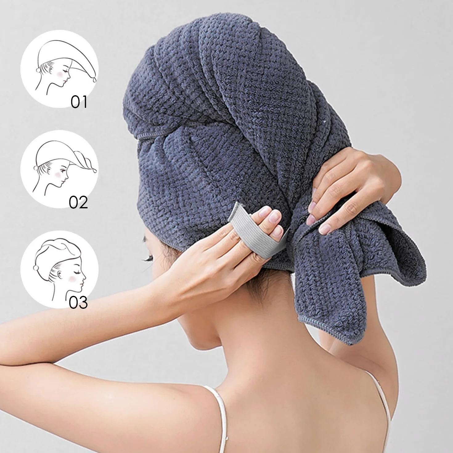 Toalla de Microfibra para el Cabello Secado Rápido Absorbente Gris 60 x 100 cm