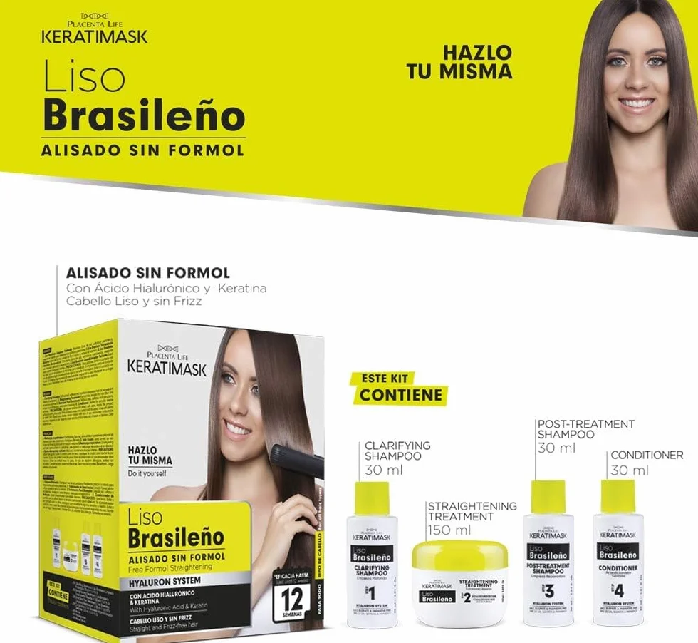 PLACENTA LIFE Be Natural Kit de Alisado Brasileño con Keratina, Alisado Profesional, Control del Frizz, Brillo Intenso