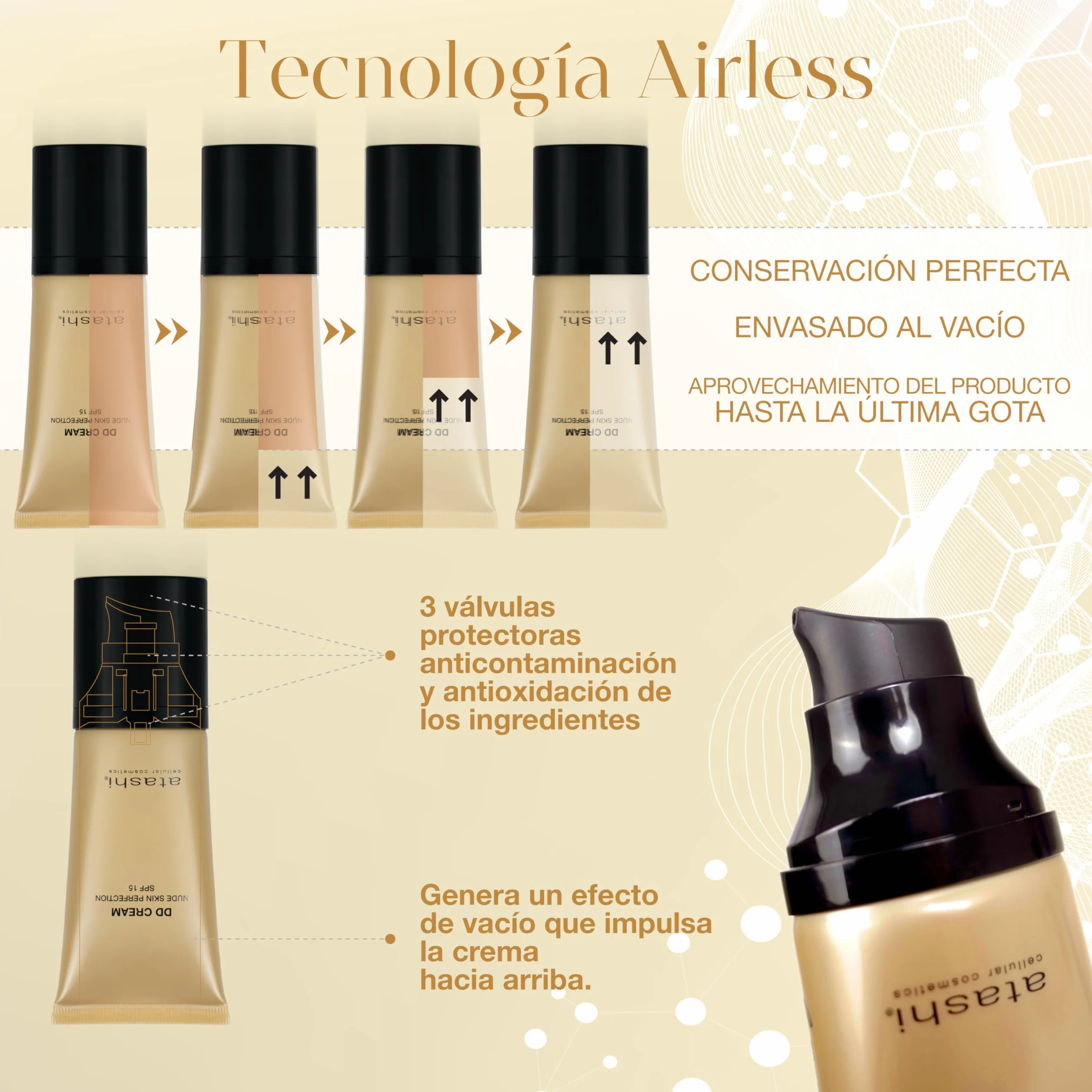 Atashi DD Cream Antiedad SPF 15 8 en 1 Crema Hidratante Antiarrugas con Color Retinol 50 mL
