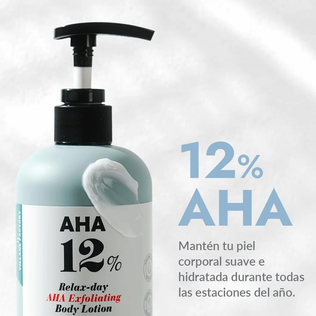 VILLAGE 11 FACTORY Loción Corporal con Ácido Glicólico AHA 12% 300g Exfoliante Sin Perfume Sin Parabenos