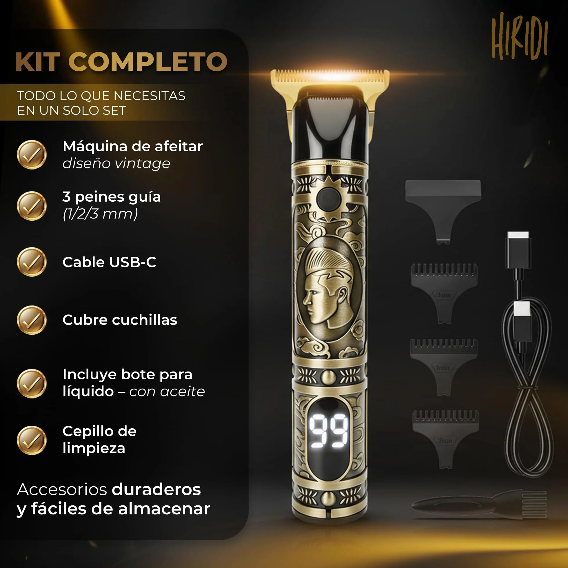 Maquina de Afeitar Electrica Hombre Inalambrica Cortapelos Recortadora Barba 3 Peines