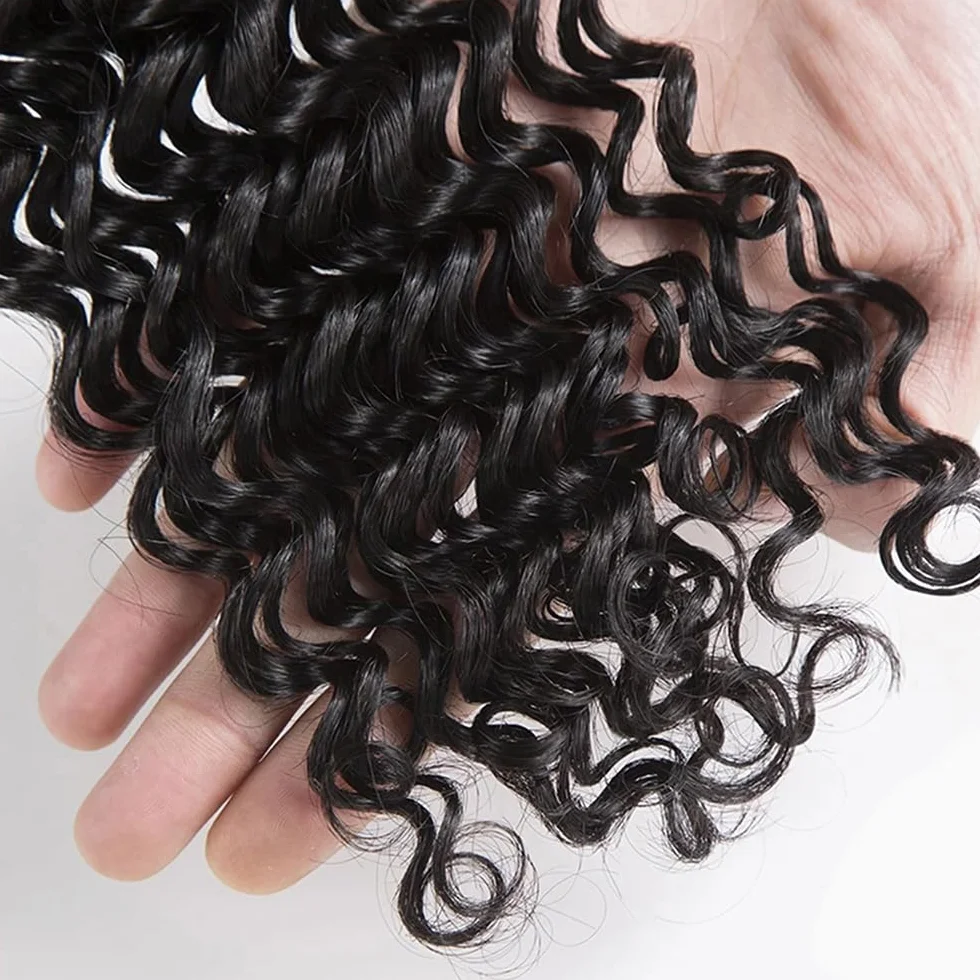 Extensiones de cabello humano de onda profunda, mechones de pelo humano sin procesar, Remy real, tejido humano, 3 extensiones, doble trama natural, negro para mujer 30, 30, 30, 30 pulgadas