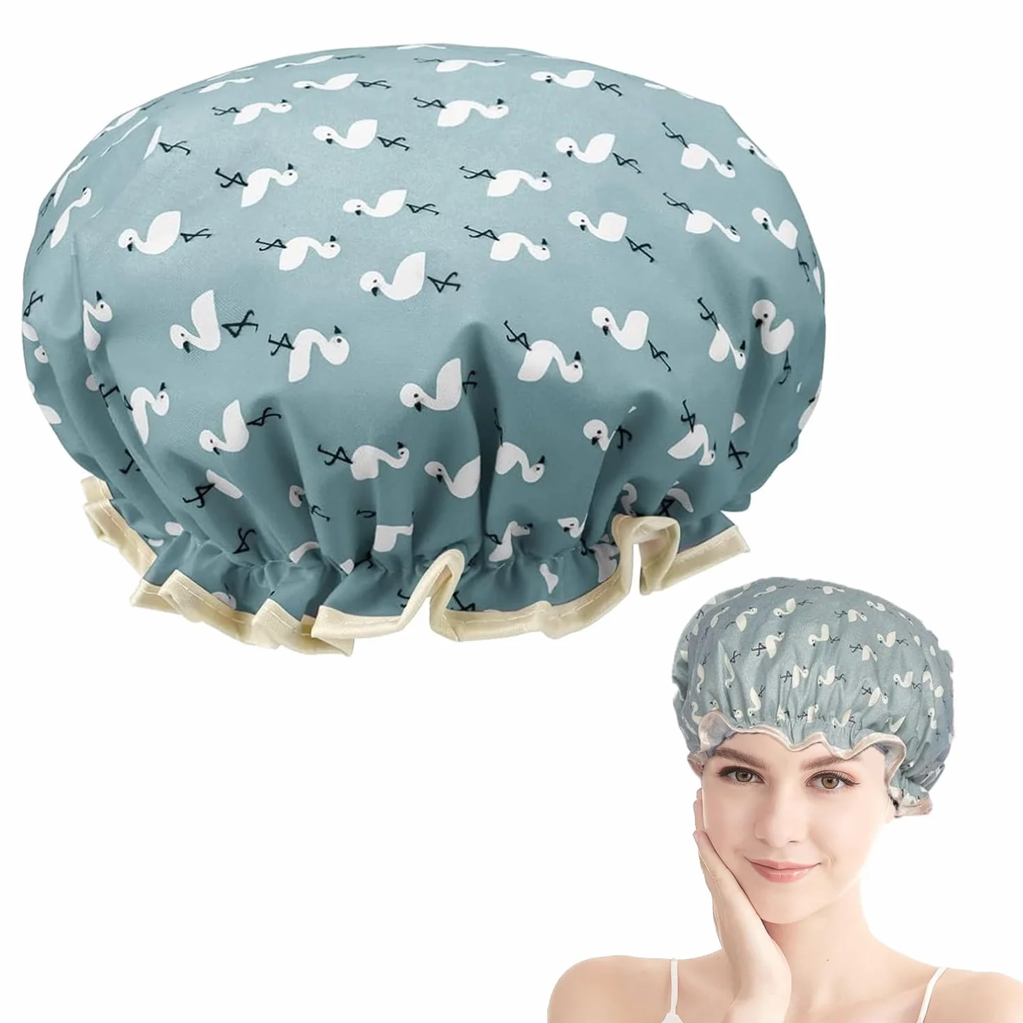 Gorro de ducha reutilizable impermeable doble capa con volantes