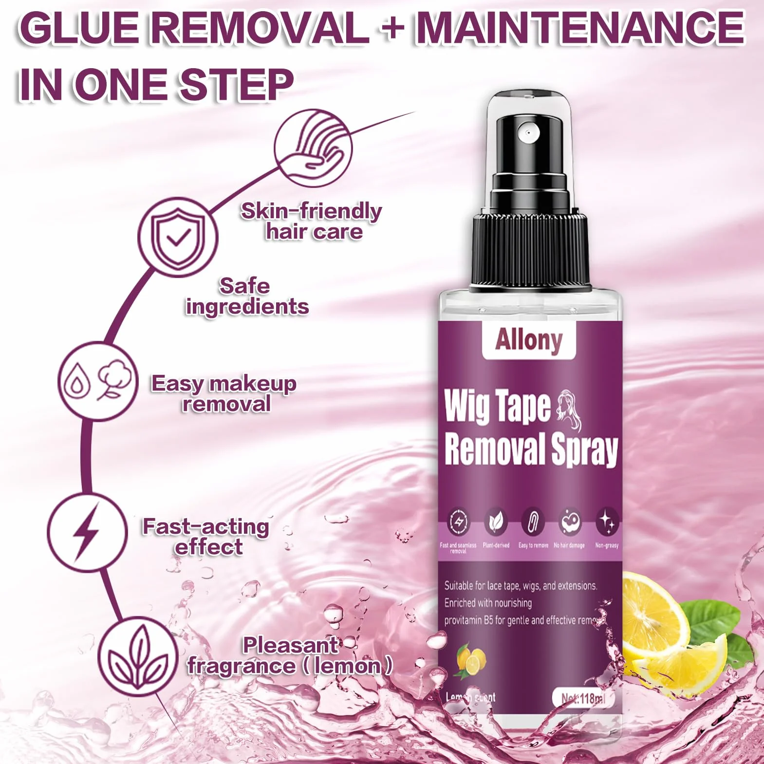 ALLONY Removedor de Extensiones Adhesivas 118ml, Spray Alisante para Pelucas 100ml