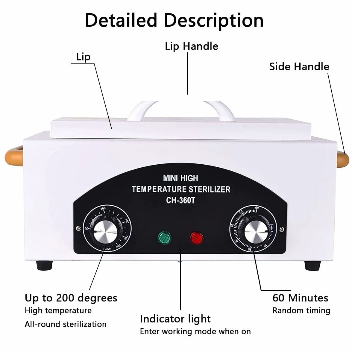 Desinfección Esterilizador Aire Caliente, 300W 1.5L 200℃ Esterilizador Calor Seco Esterilizadors Alta Temperatura EsterilizadorsHerramientas para Uñas con Temporizador y Luz Indicadora para Peluquería