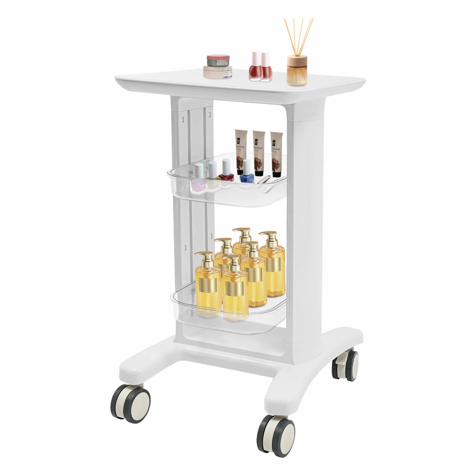 Beauty Salon - Carrito médico con 2 compartimentos y 4 ruedas universales, carrito de cosméticos, carrito de instrumentos para laboratorio, clínica, salón de belleza, color blanco