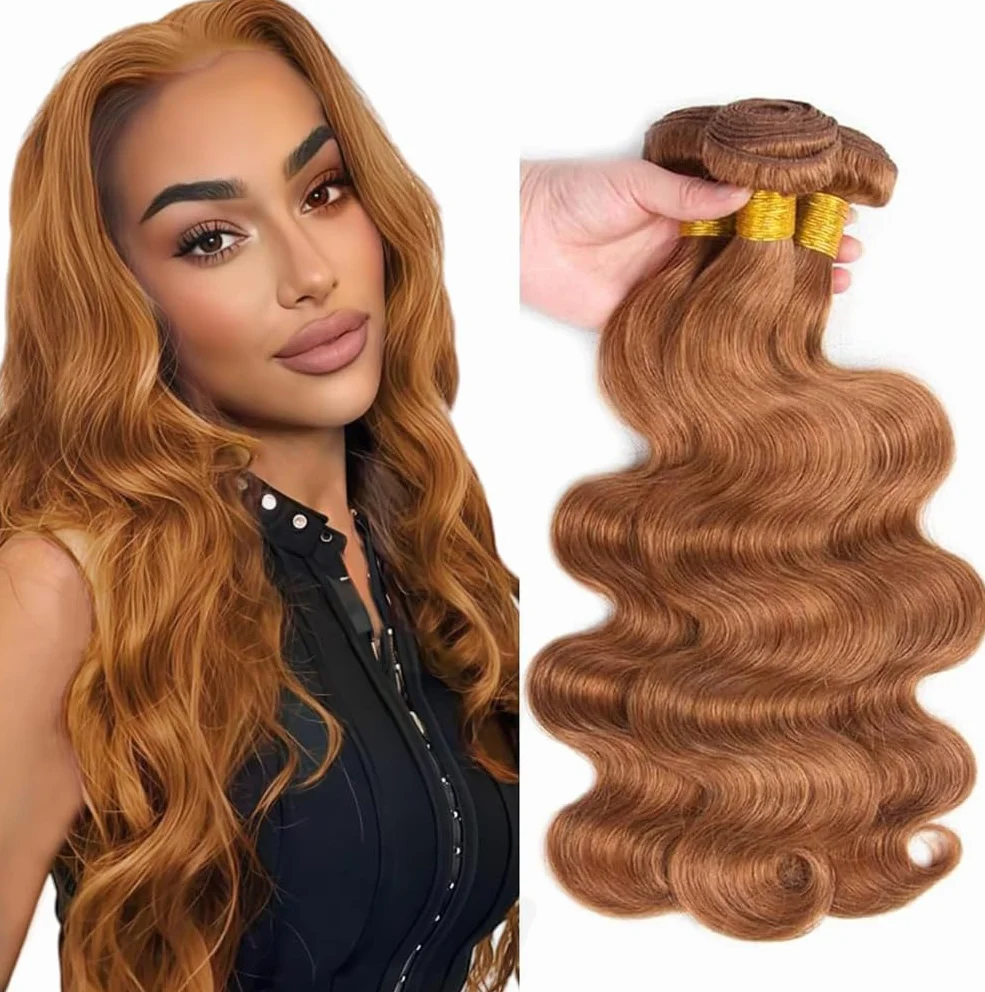 Extensiones de cabello humano con ondas de cuerpo humano, 3 paquetes de 50 g/unidad, doble trama #30, marrón claro para mujeres de 22, 24 y 66 cm