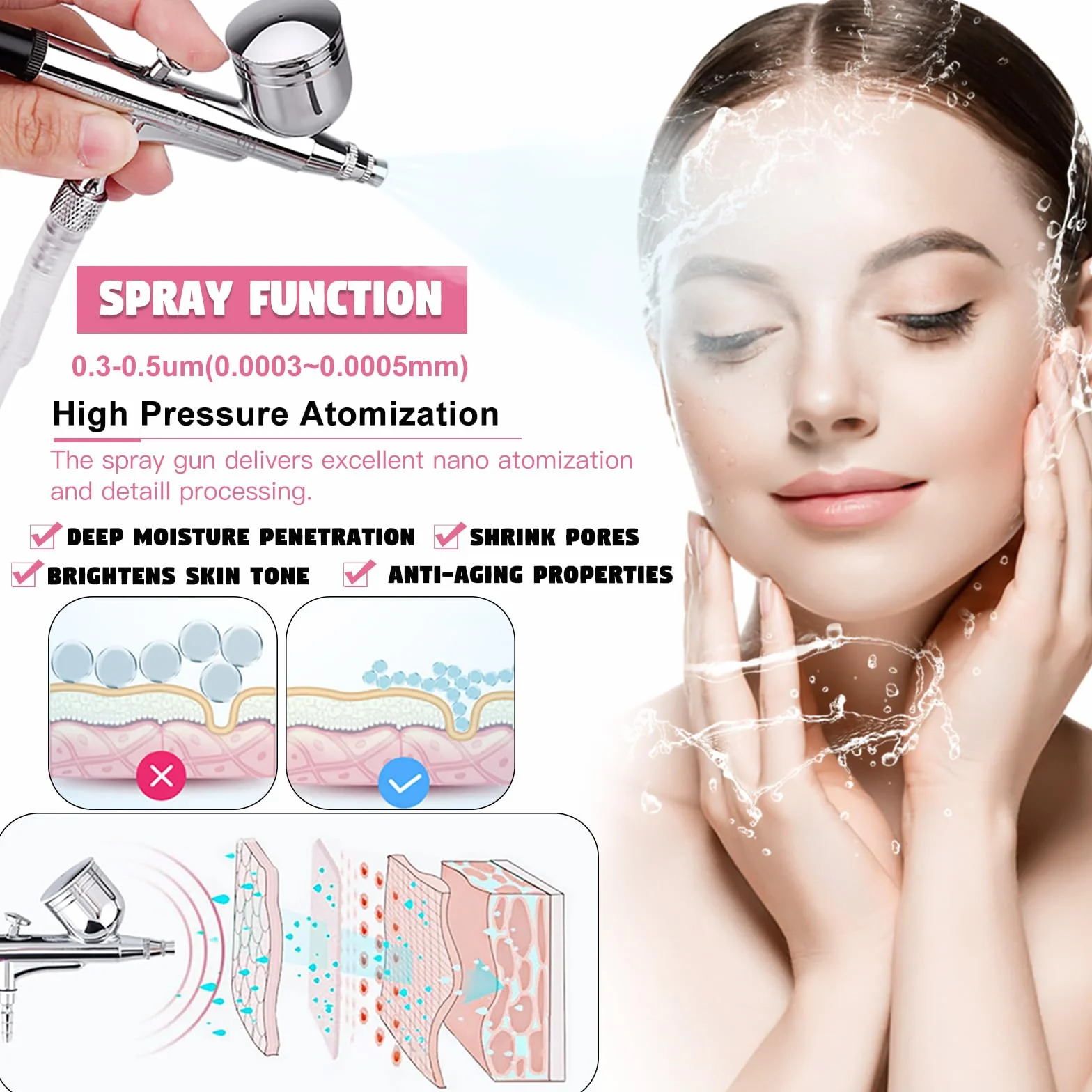 Beauty Star - Máquina de microdermoabrasión, profesional de 65 a 68 cmhg, potencia de succión al vacío, máquina de limpieza facial, equipo de belleza para el cuidado de la piel con aspiradora y spray