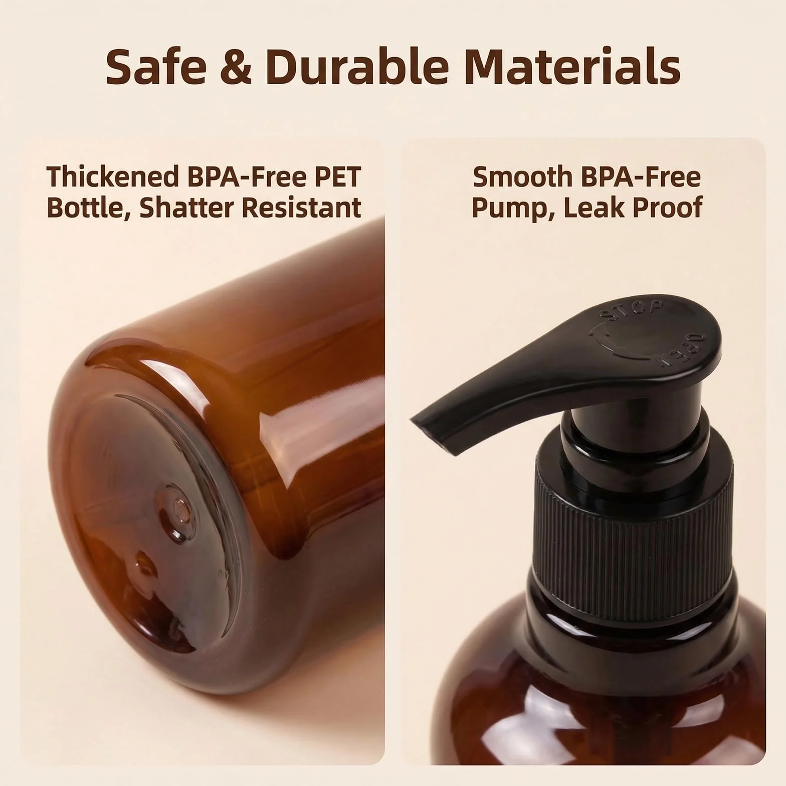 3 Botellas Recargables de plástico de 250ml Color marrón ámbar con Bomba Negra vacía envases de artículos de tocador para champú acondicionador de Pelo Gel de Ducha dispensadores de lociones