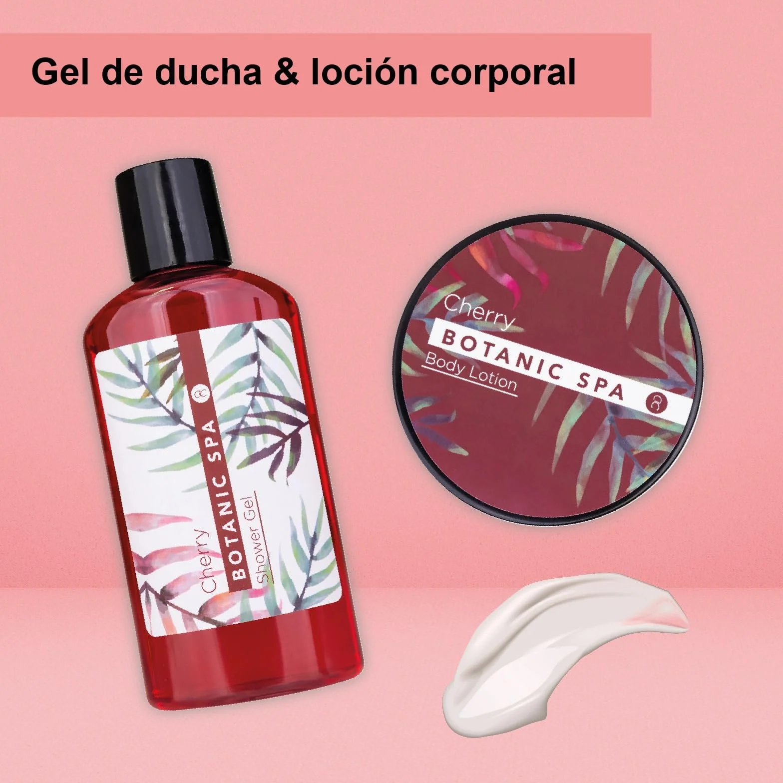Accentra CHERRY SPA set de baño femenino 4 piezas gel de ducha sales de baño loción corporal esponja de red regalo San Valentín cumpleaños