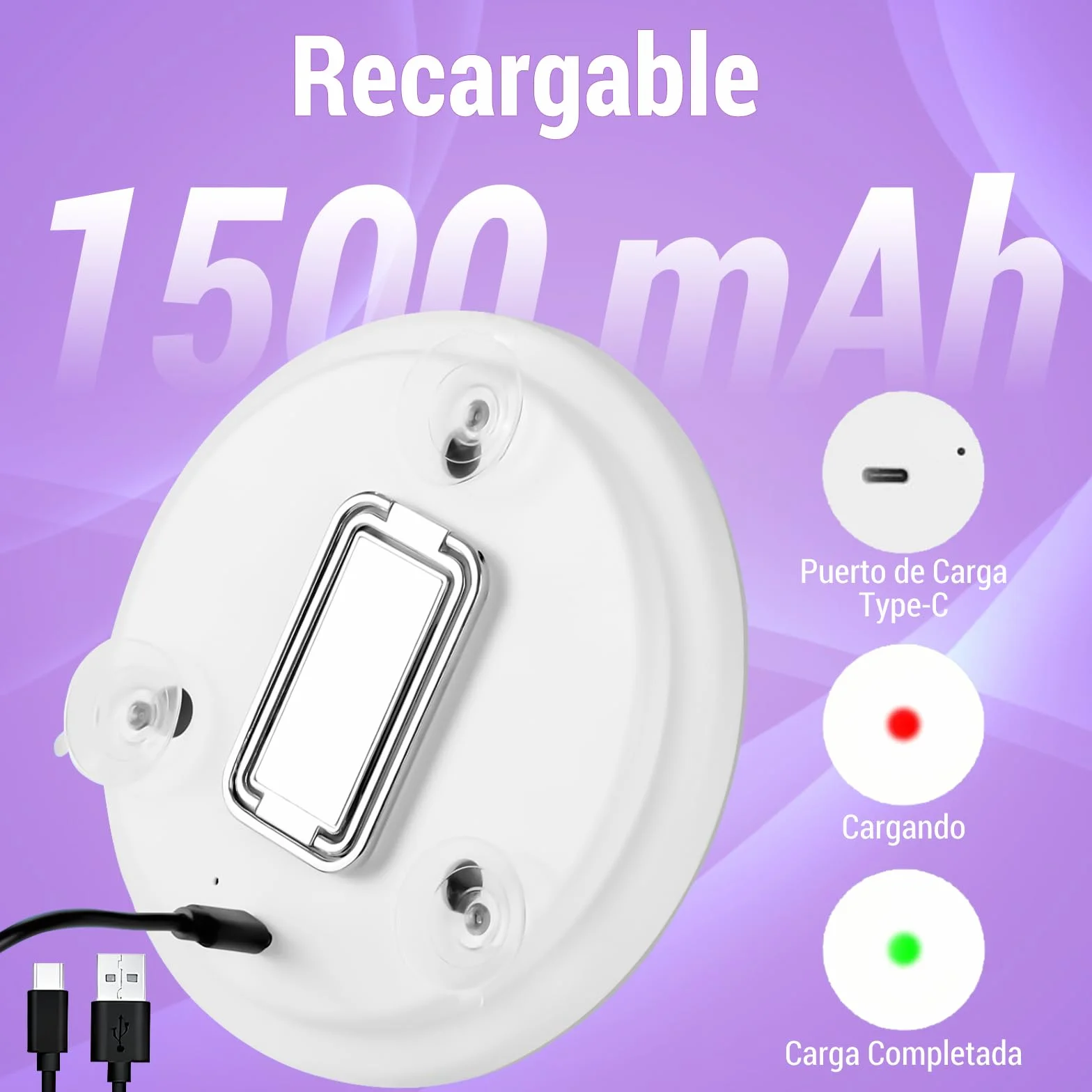 Espejo de Aumento con Luz 40X, 15 cm, Ajustable Tricolor, Soporte Giratorio 360°, LED Portátil con Ventosas
