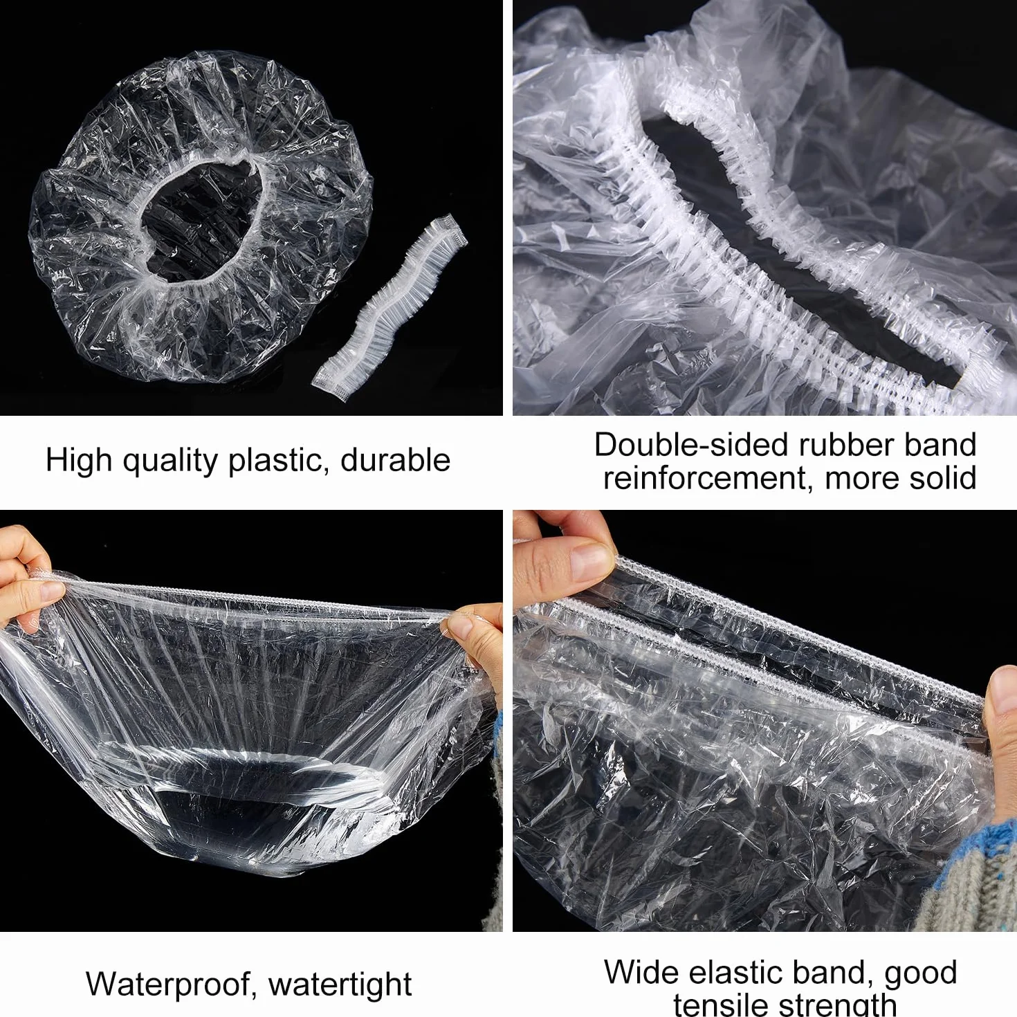 Gorros de Ducha Desechables Impermeables Transparentes 42cm para Hogar Hotel Spa Peluquería
