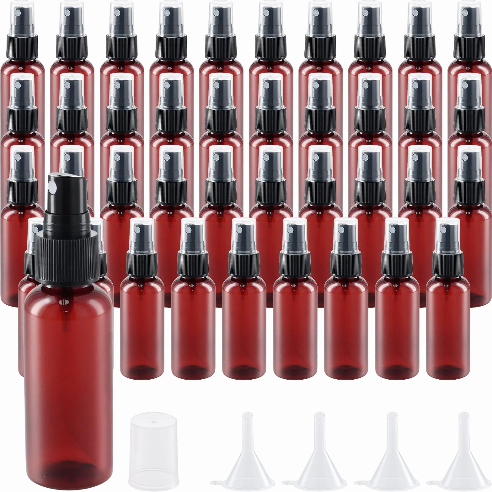 Zestaw 40 butelek spray 100 ml z 4 lejkami, plastikowe butelki atomizera podróżne, puste, napełniane