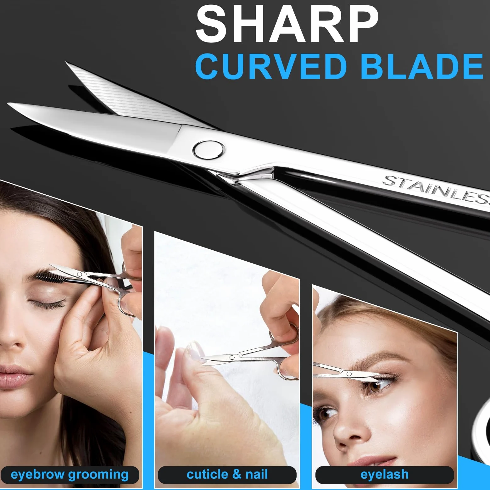 Tijeras de aseo para cejas, curvadas y redondeadas para cejas, vello de nariz, barba, bigote, pestañas, kit de corte de pelo de orejas