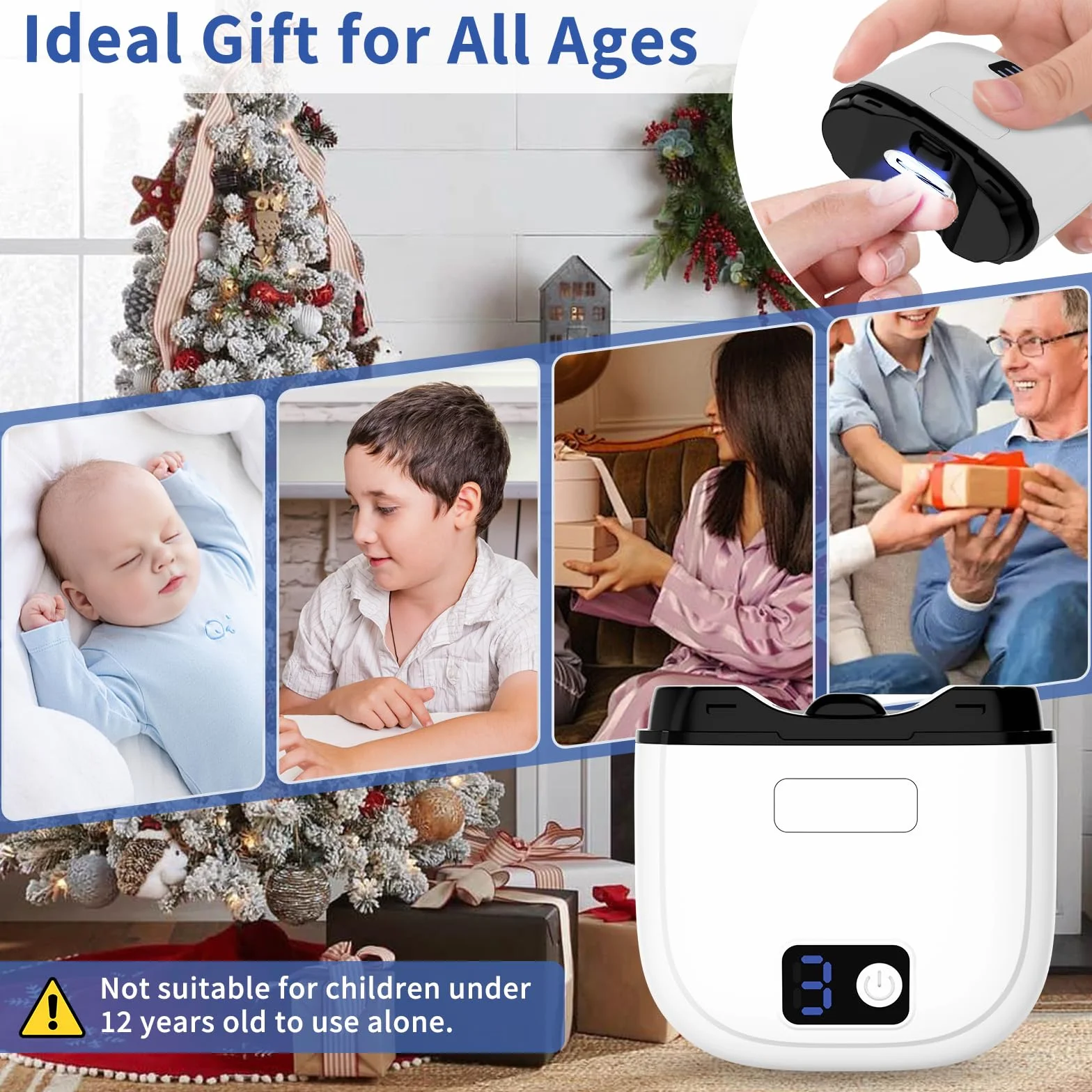 Cortaúñas eléctrico, cortaúñas eléctrico automático de 3 velocidades para adultos, personas mayores, bebés y niños con luz LED, cortaúñas eléctrico recargable para hombres, mujeres y niños, cortador