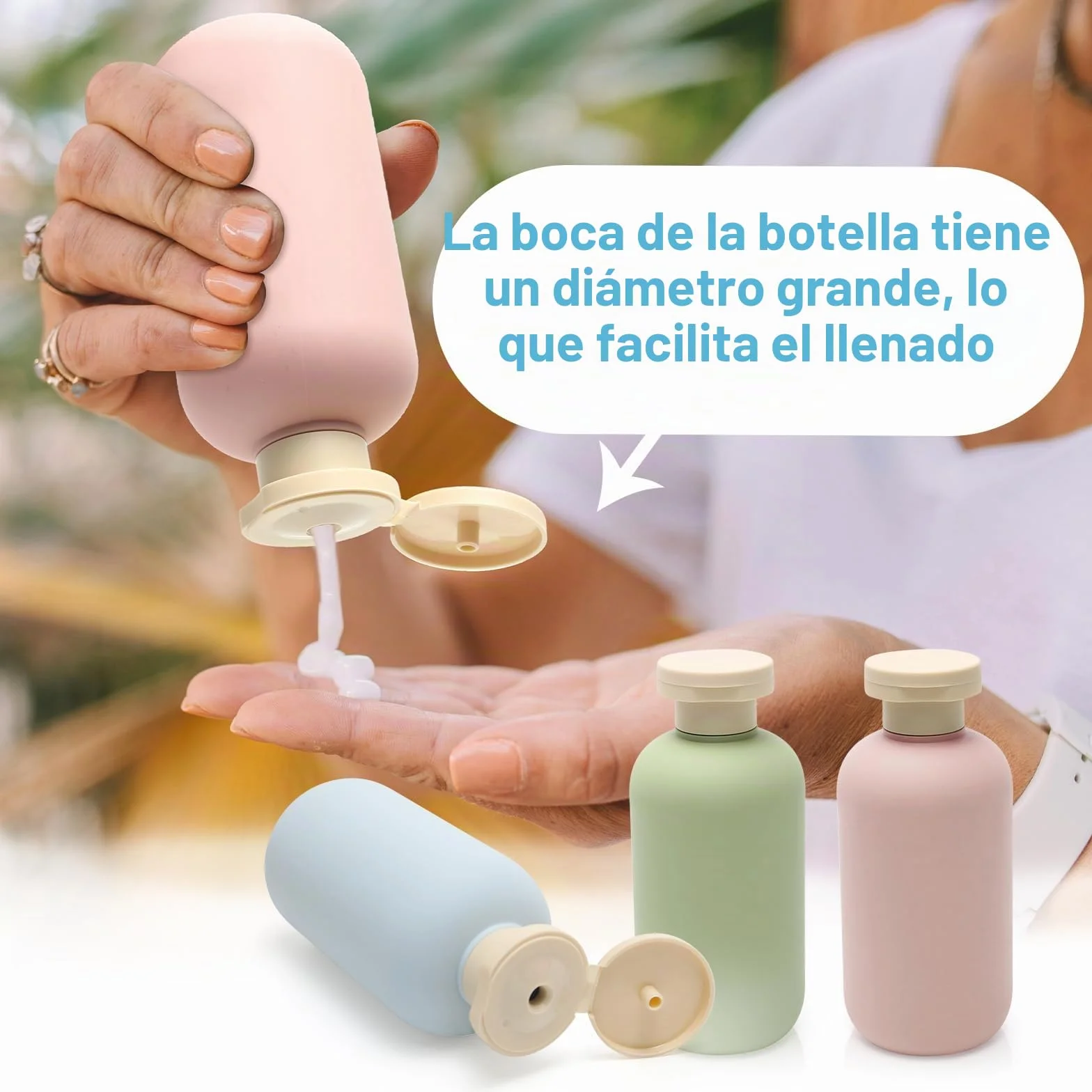 Botellas de viaje 200 ml recargables para champú, desinfectante de manos, limpiador facial, gel de ducha