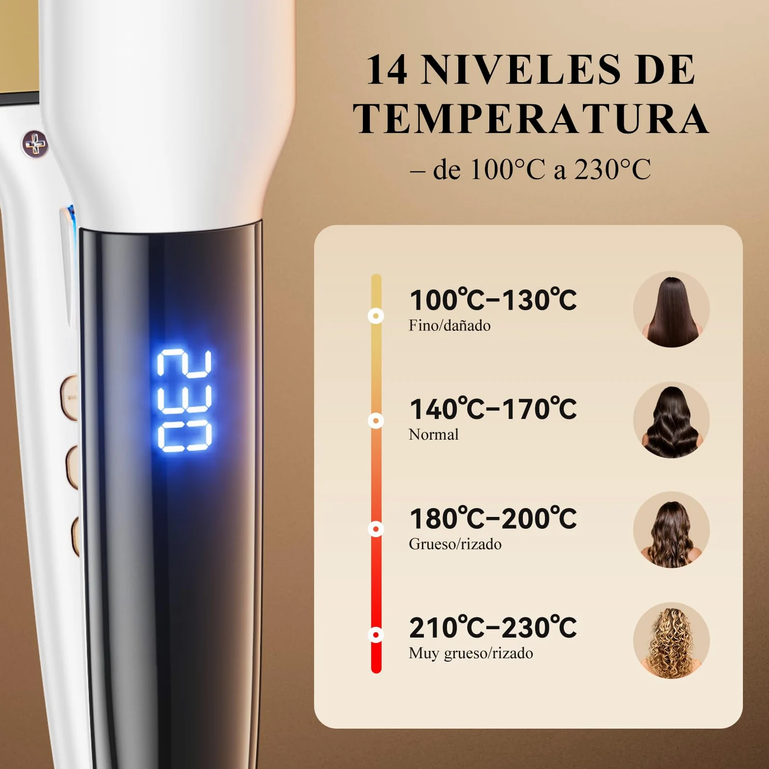 ANLAN Plancha de pelo iónica con luz roja, placas cerámicas flotantes 3D de 36 mm, Rápido 15s, 14 niveles, pantalla LCD, profesional e inteligente