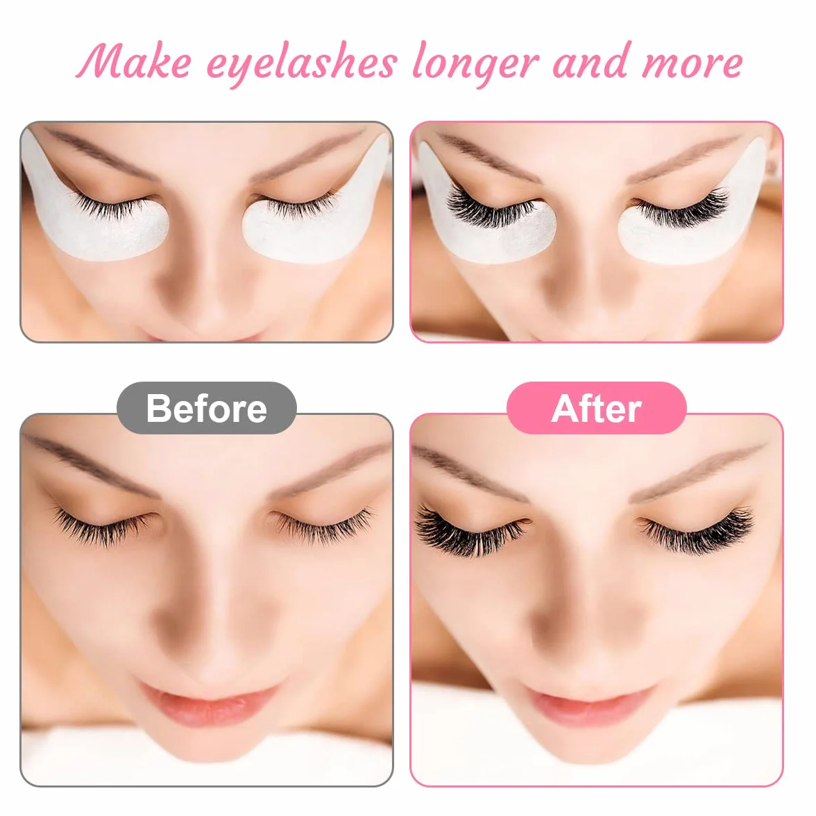 Parches Pestañas Eye Gel Pads, 50 Pares + 10pcs Cepillo, Almohadillas Gel Debajo Ojos para Extensiones de Pestañas
