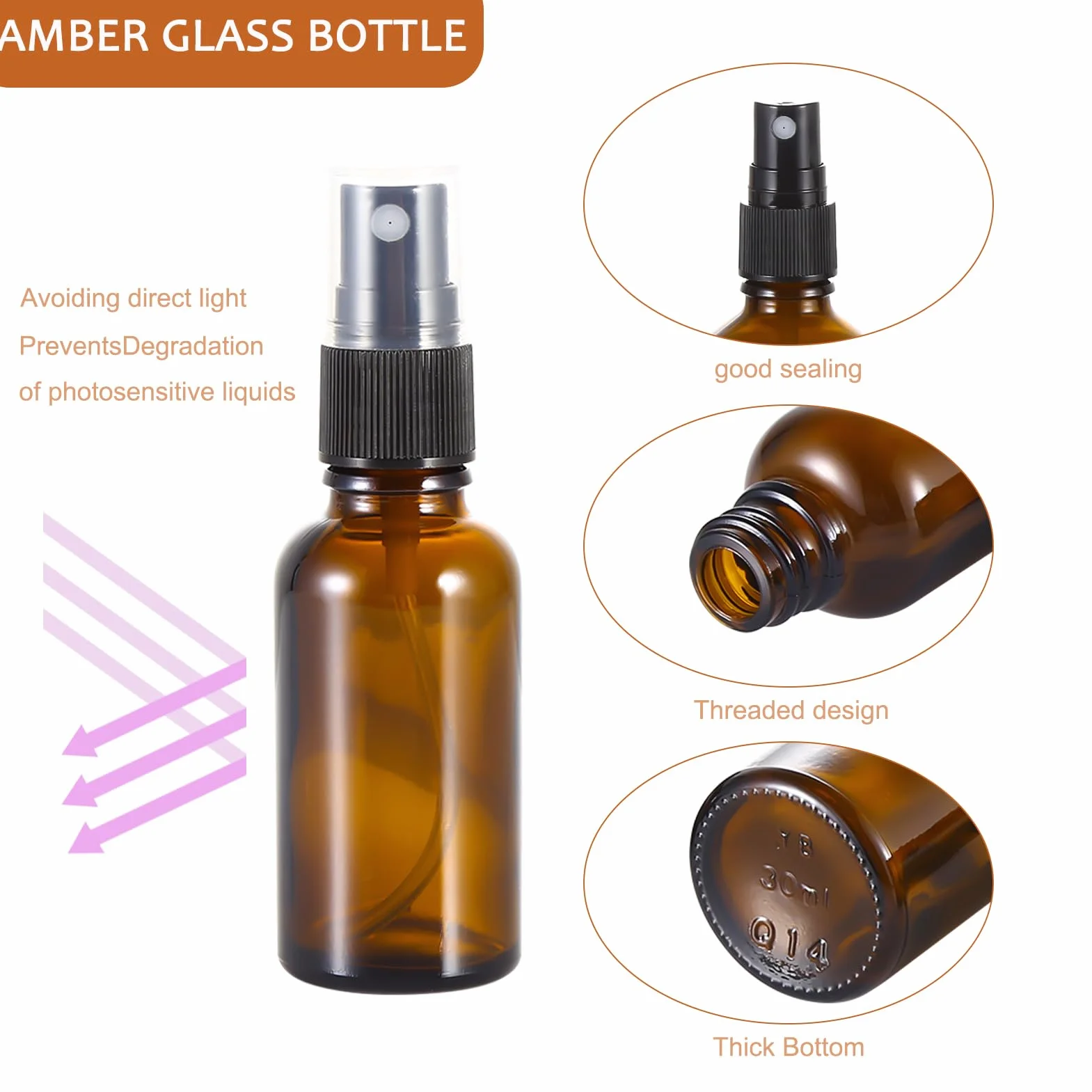 Perfume botellas 30 ml cristal ámbar juego 3