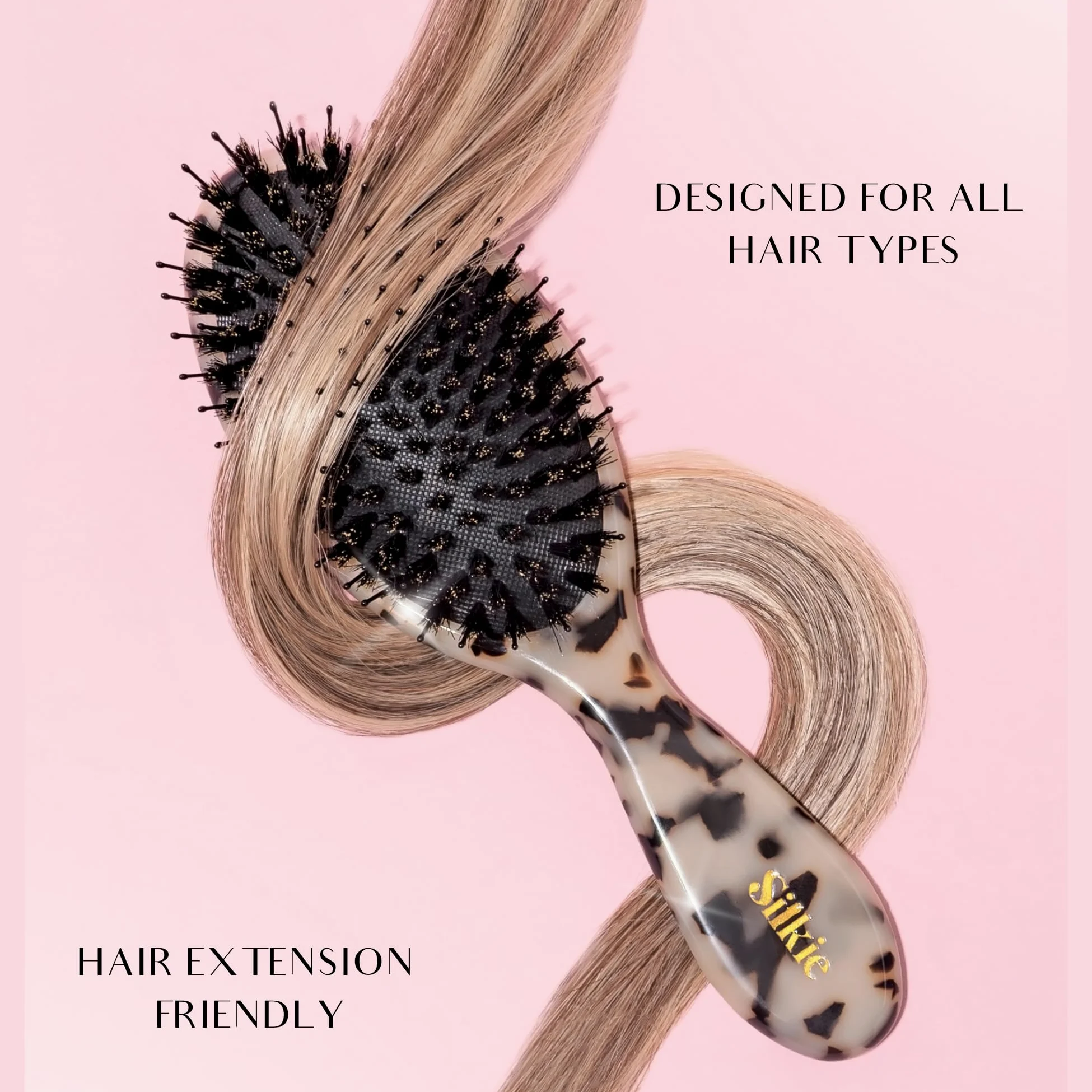 Silkie Ultimate Smoothing - Cepillo de acetato con cerdas de jabalí para desenredar, alisar y pulir contra el encrespamiento para extensiones y pelucas de pelo fino, rizado, liso y grueso