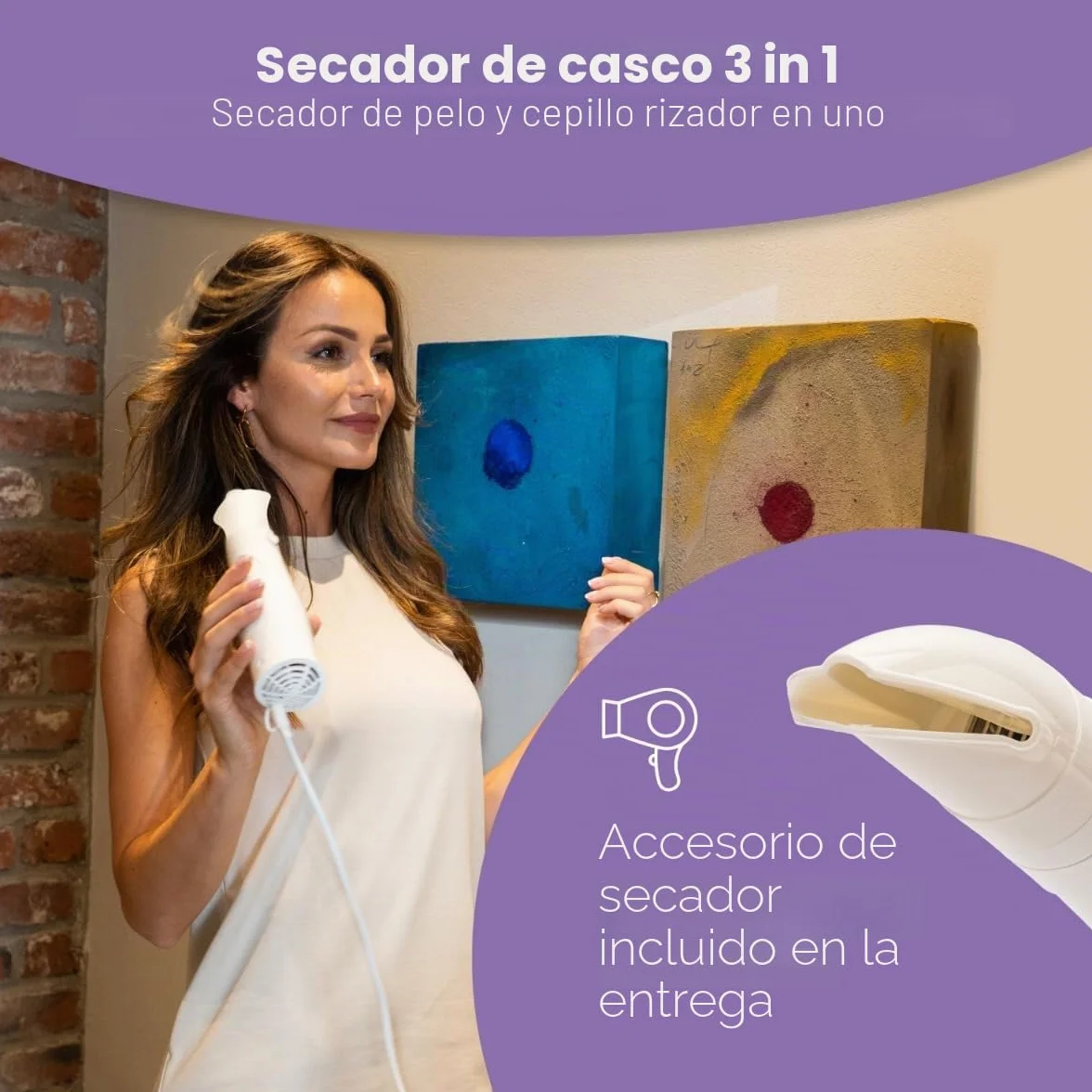 ProfiCare PC-HTH 3003 Campana de secado iónica 3 en 1 secador de pelo y cepillo rizador blanco